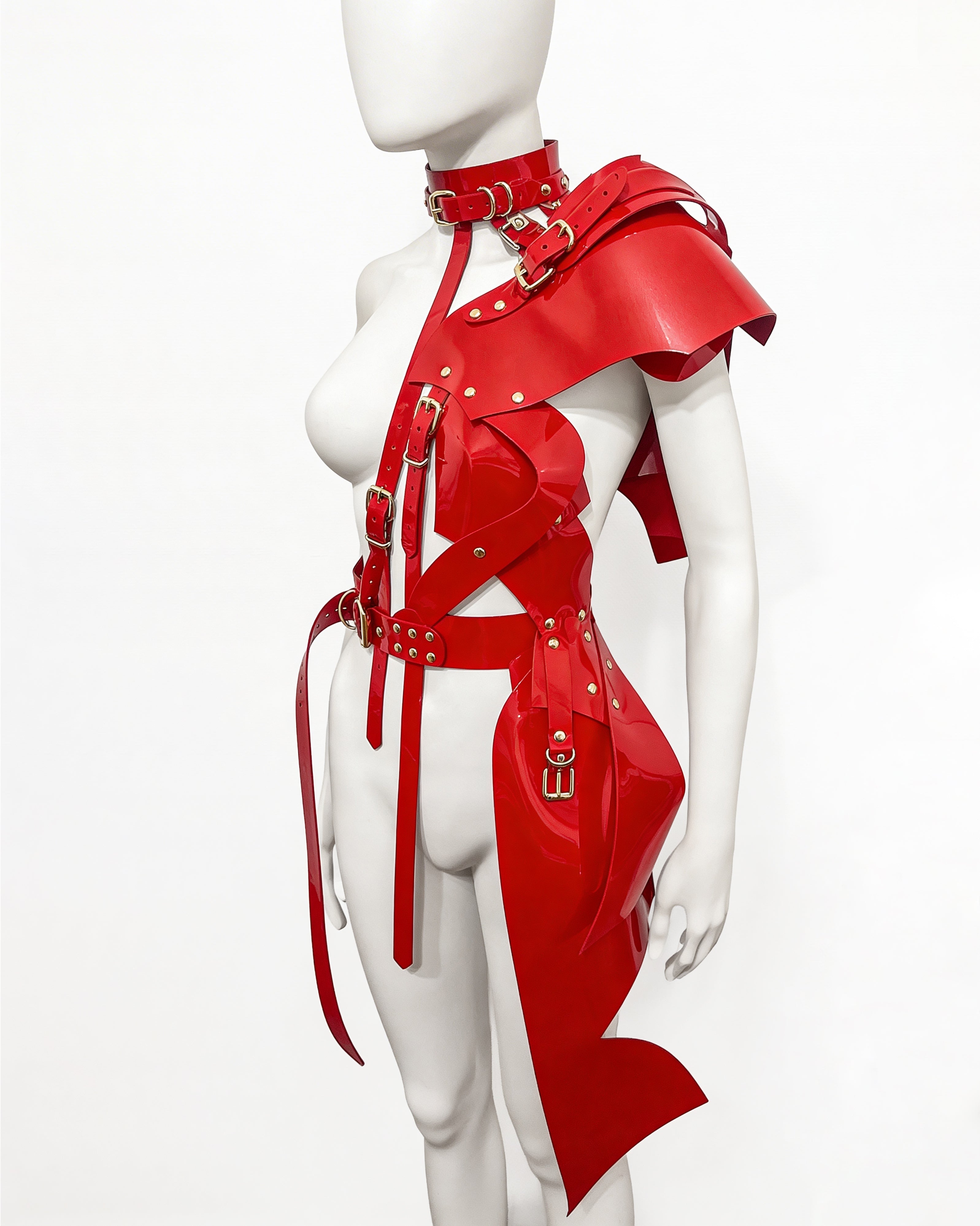 ATELIER JIVOMIR WHITE VINYL PVC Half sculpture dress luxury vegan future fashion