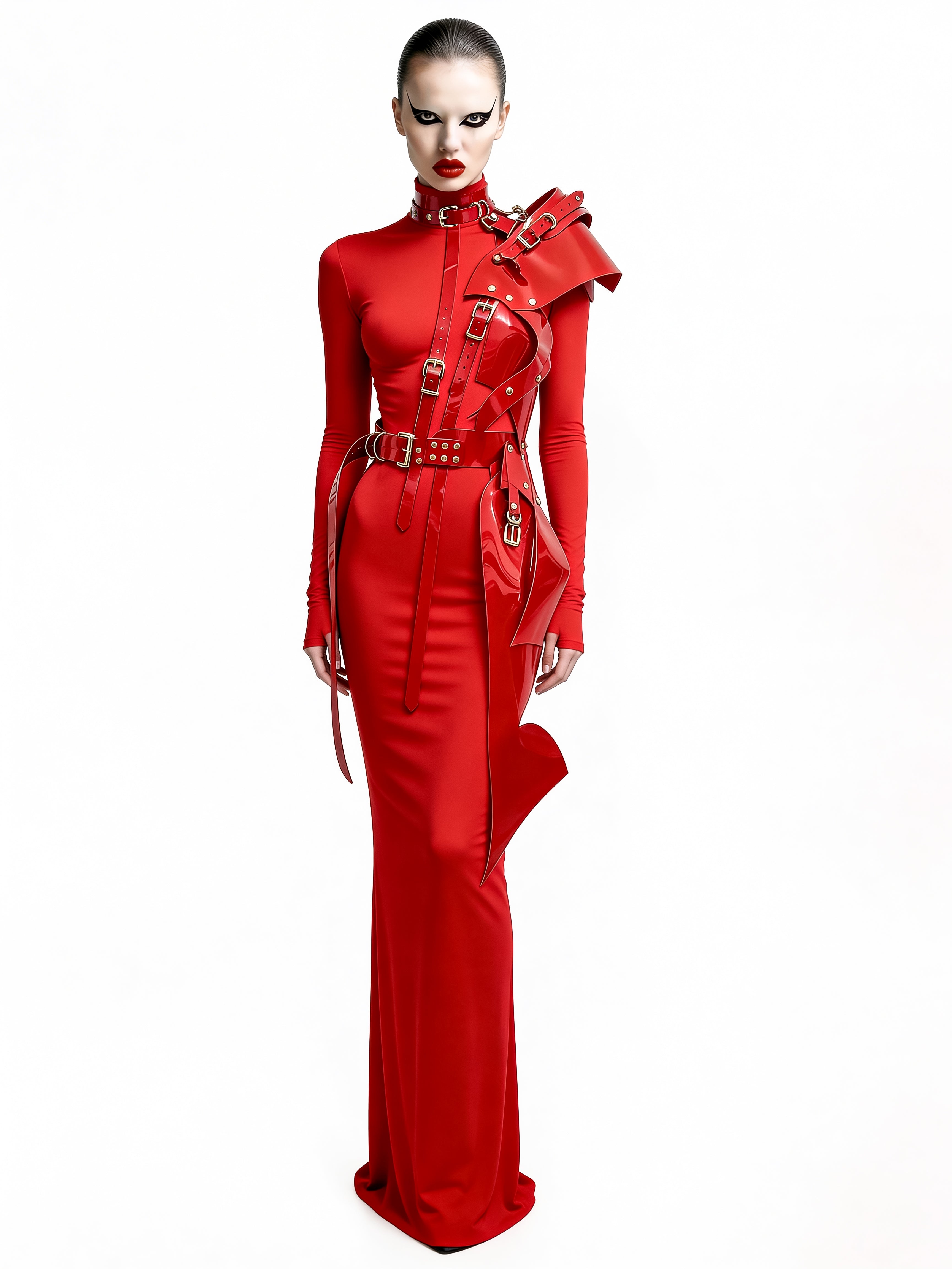 ATELIER JIVOMIR WHITE VINYL PVC Half sculpture dress luxury vegan future fashion