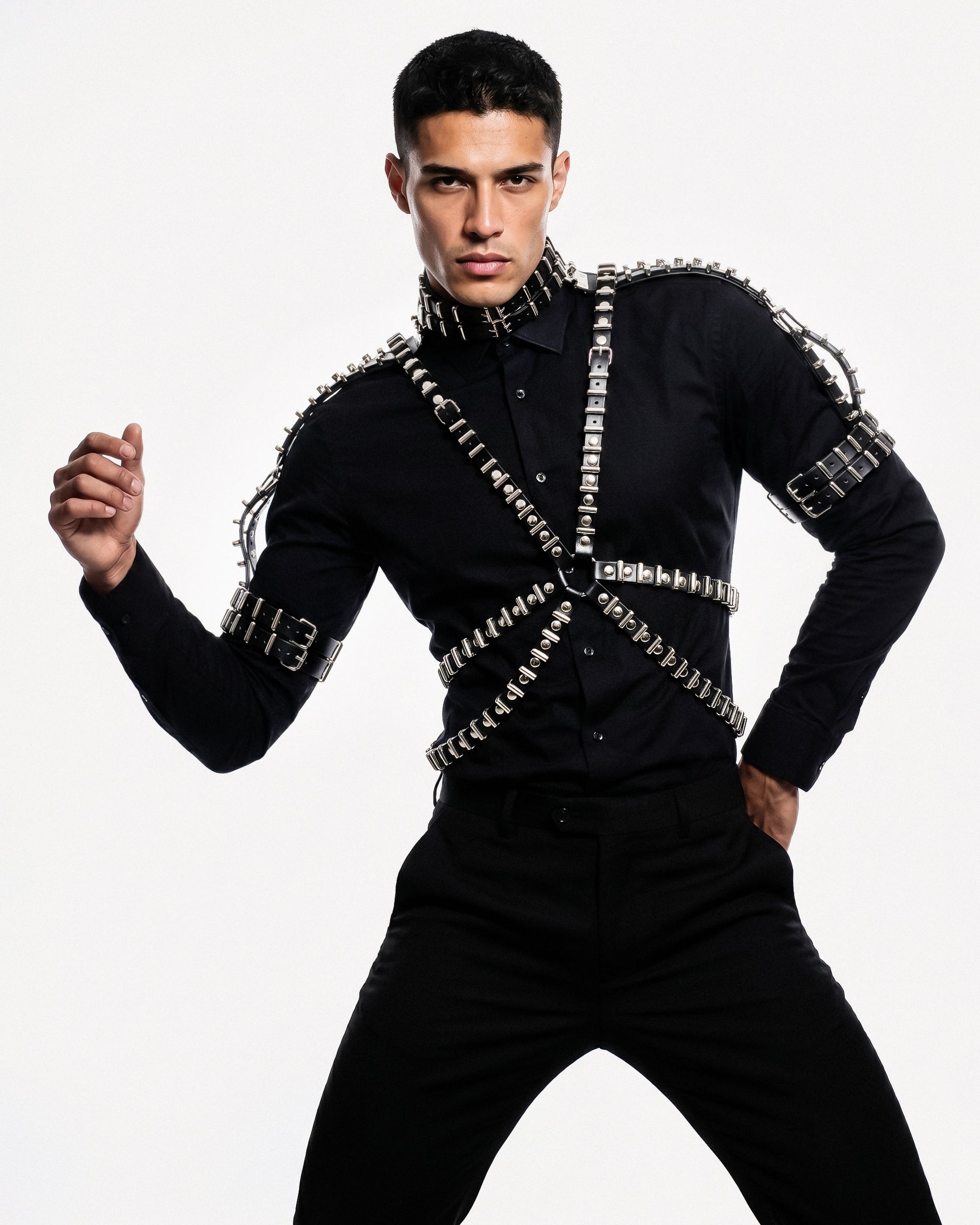 ATÉLIER JIVOMIR X RING MAN VEGAN LUXURY FASHION KINK harness menswear 