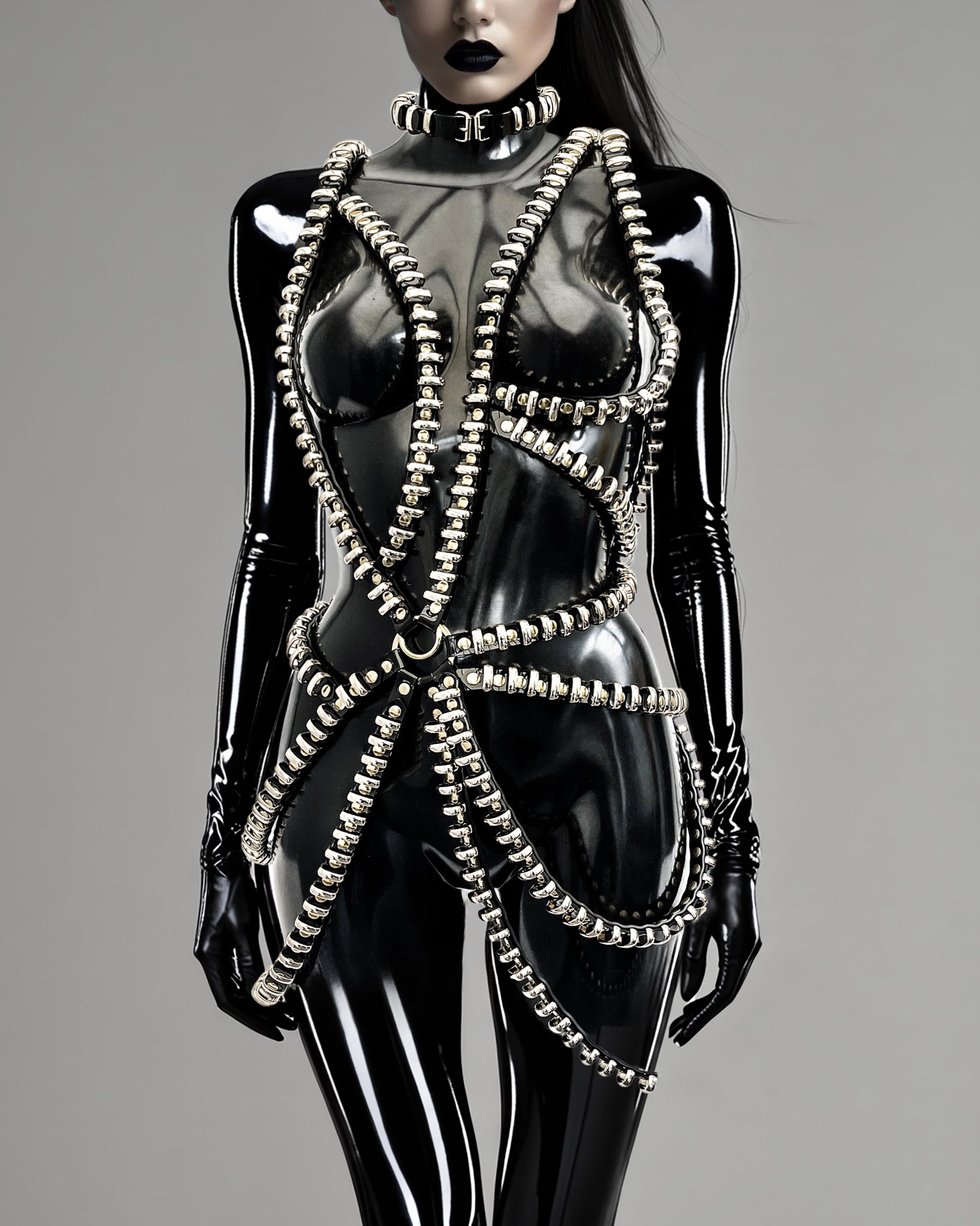 ATÉLIER JIVOMIR Mini Rings Collection Asymmetric Dress add the perfect pop of shine to any ensemble with these signature dress from a selection. Finished in silver tone or gold tone rivets and buckles and rings