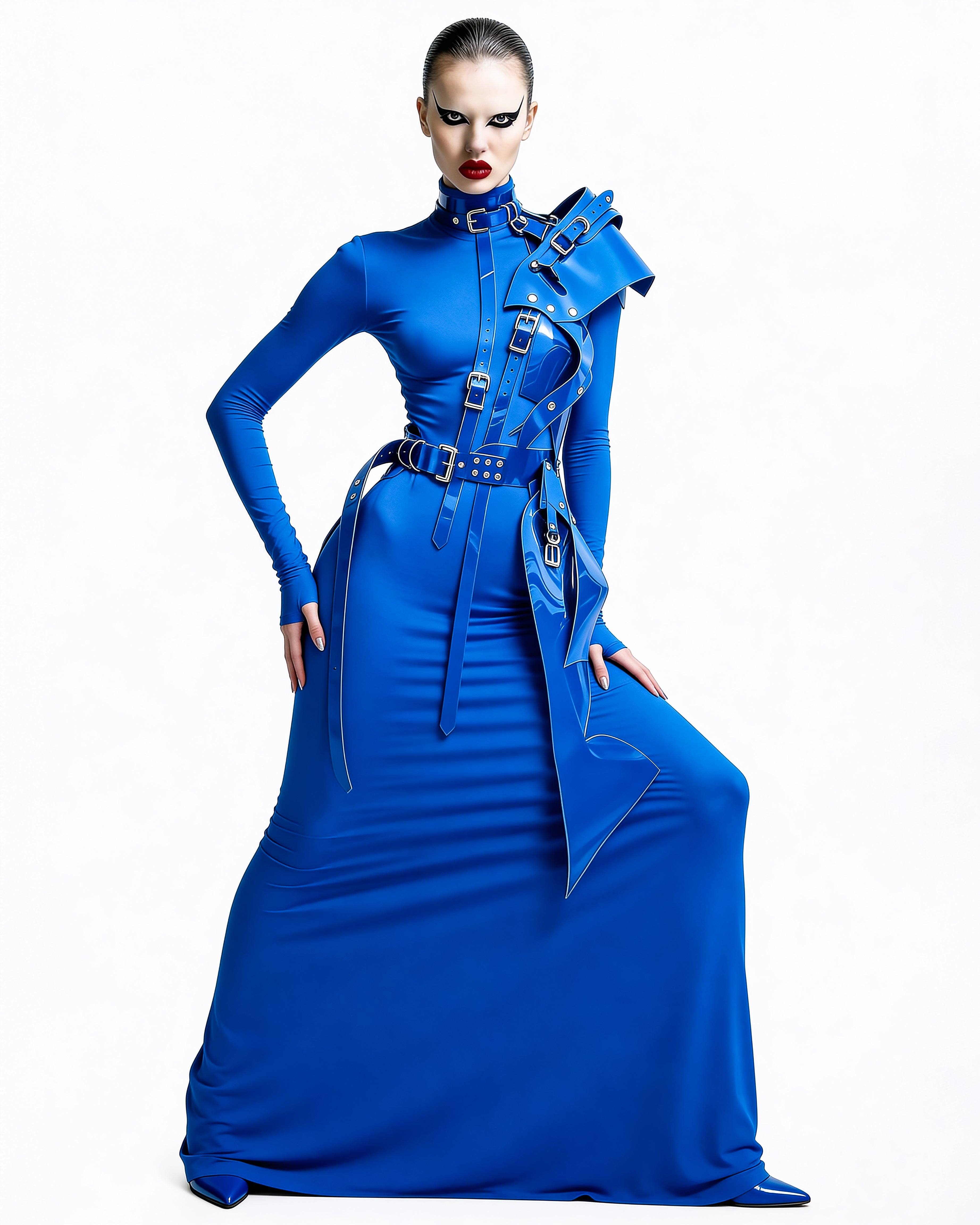 ATELIER JIVOMIR WHITE VINYL PVC Half sculpture dress luxury vegan future fashion