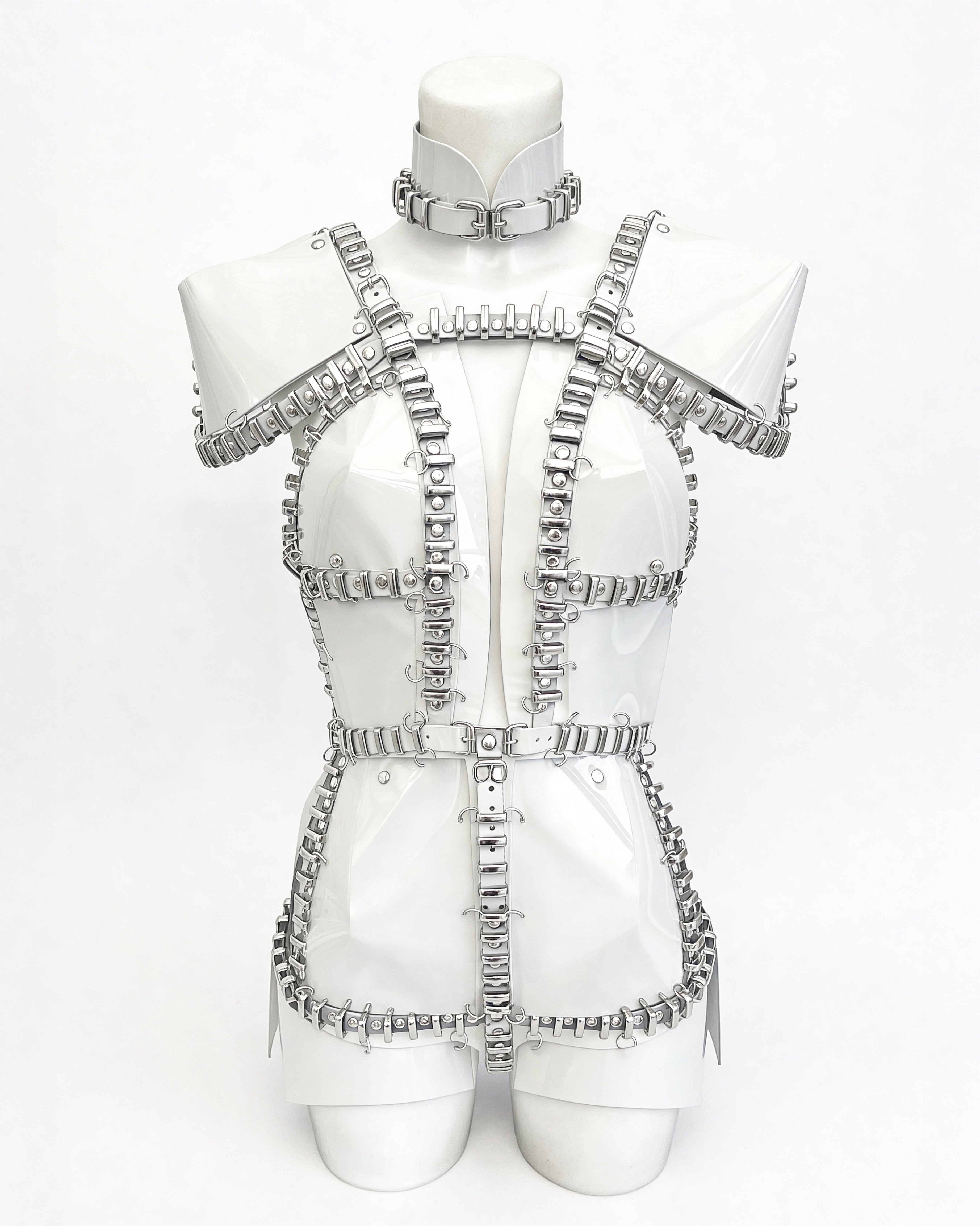 ATÉLIER JIVOMIR Queens OF NEW YORK dress mini ring LUXURY CRAFTED vegan fashion sculpture couture cosplay love design futuristic  white