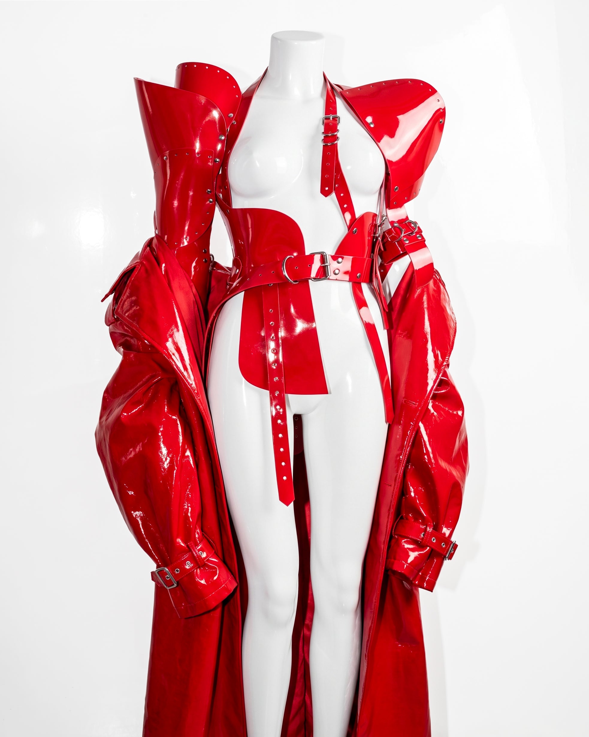 Asymmetric Sculpture Jacket ATÉLIER JIVOMIR VEGAN LUXURY HIGH FASHION AVANT GARDE ACCESSORY COUTURE TAILORING RED STYLED