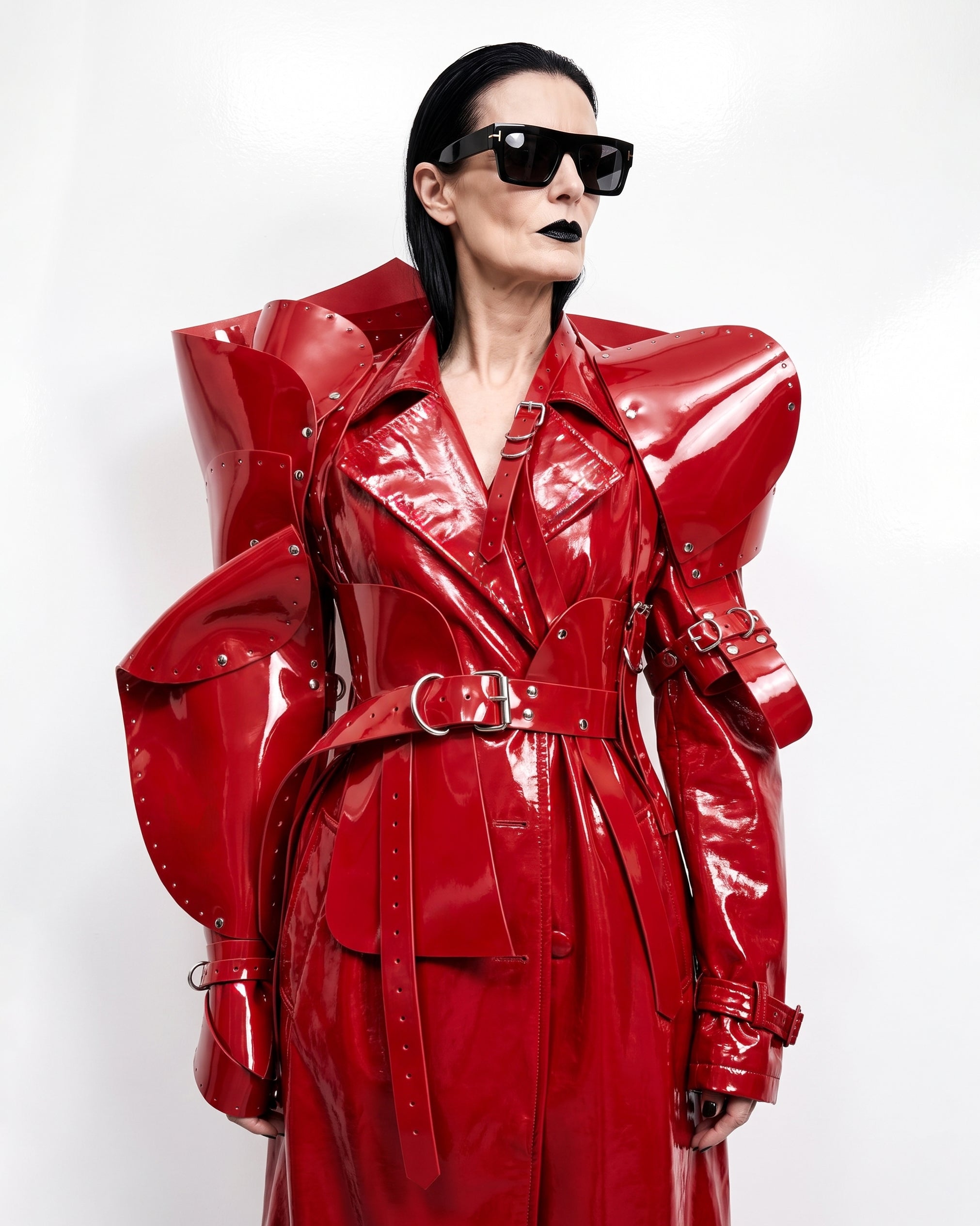 Asymmetric Sculpture Jacket ATÉLIER JIVOMIR VEGAN LUXURY HIGH FASHION AVANT GARDE ACCESSORY COUTURE TAILORING RED