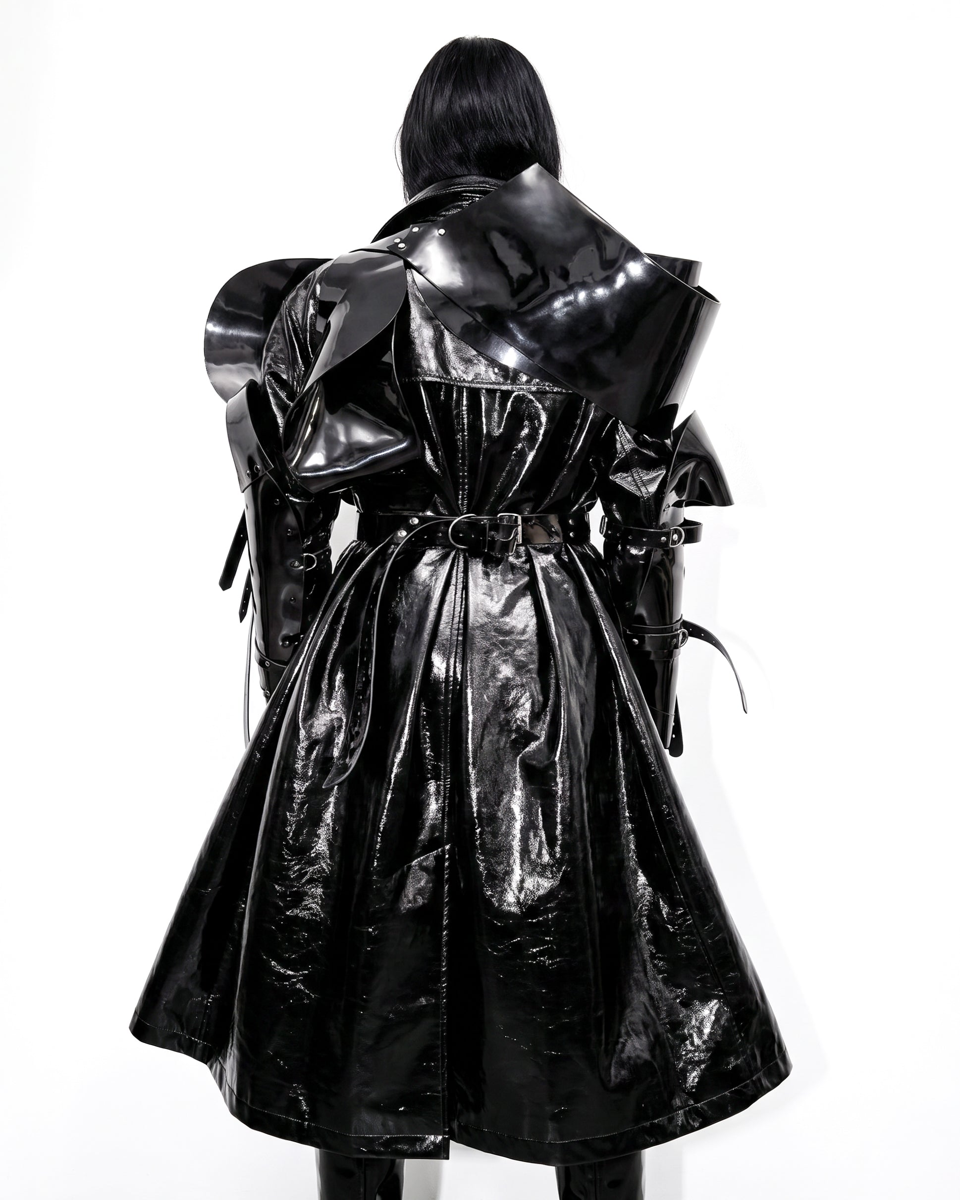 Asymmetric Sculpture Jacket ATÉLIER JIVOMIR VEGAN LUXURY HIGH FASHION AVANT GARDE ACCESSORY COUTURE TAILORING BLACK STYLED BACK
