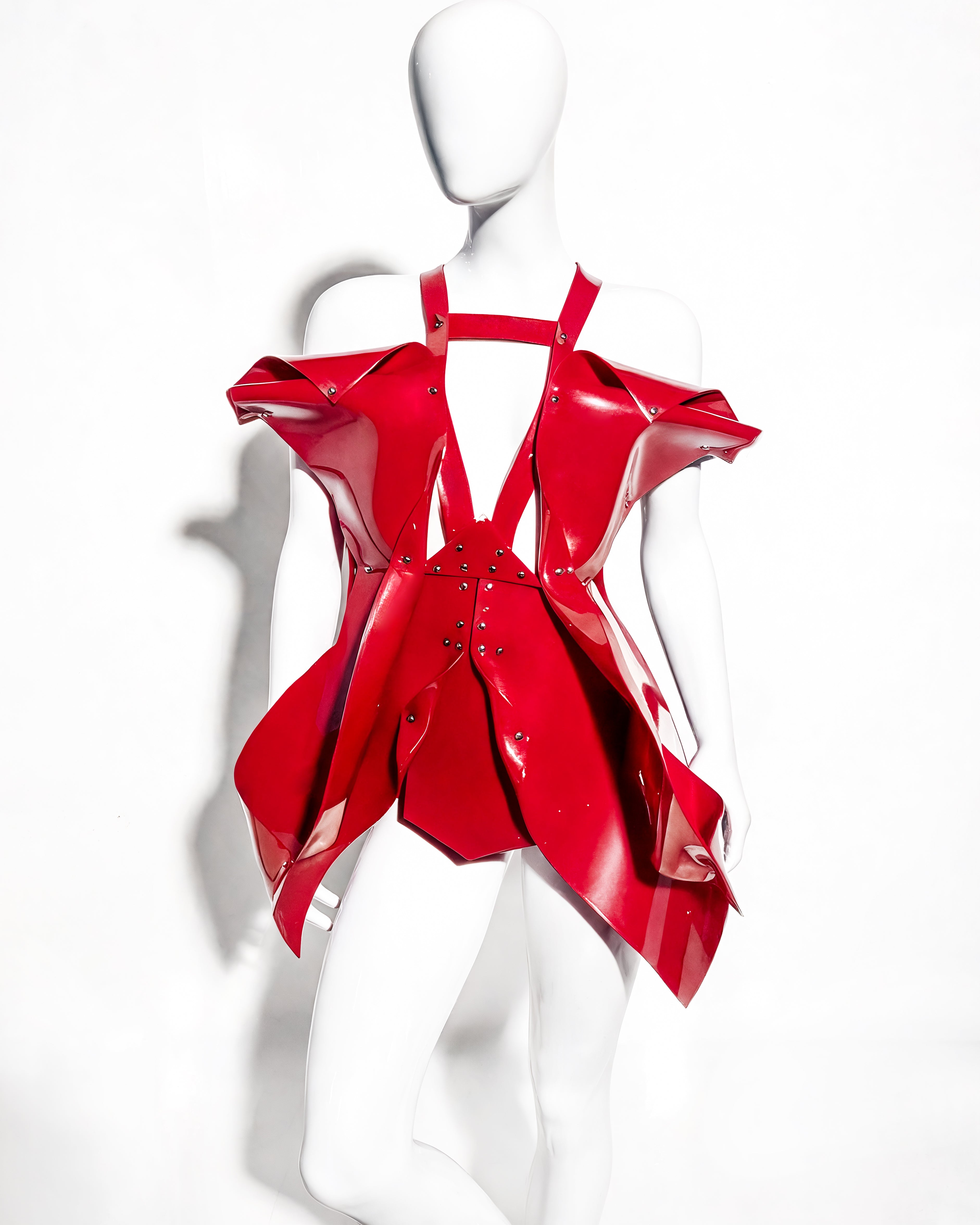 Nicki Minaj No Frauds Video Red LUXURY VEGAN sculpture dress By ATÉLIER JIVOMIR featuring Drake custom celebrity cosplay kink vinyl PVC dress money love INDEPENDENT designer 