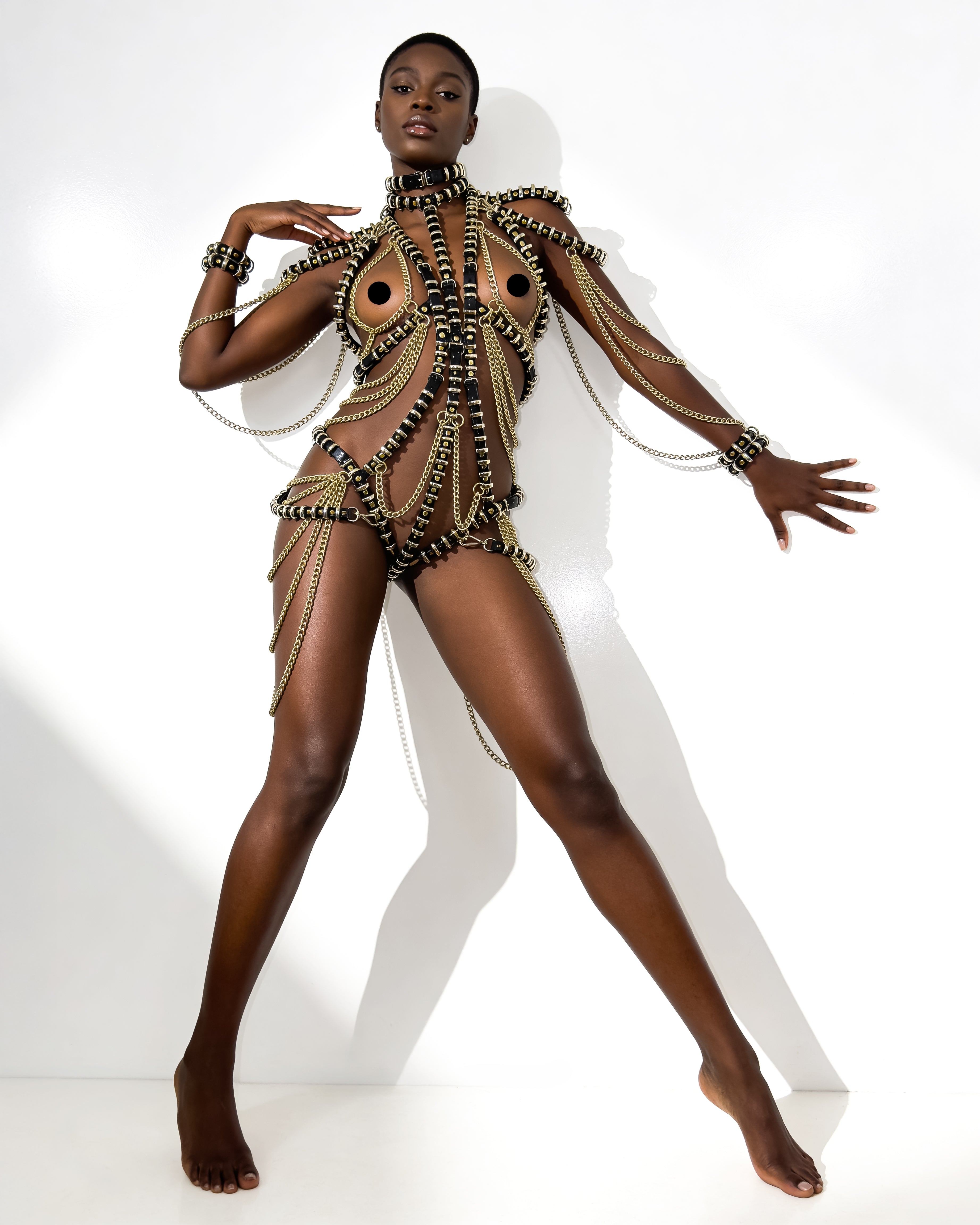 ATÉLIER JIVOMIR  vegan luxury showgirl gold chain ring FASHION dress SHOWGIRL CABARET