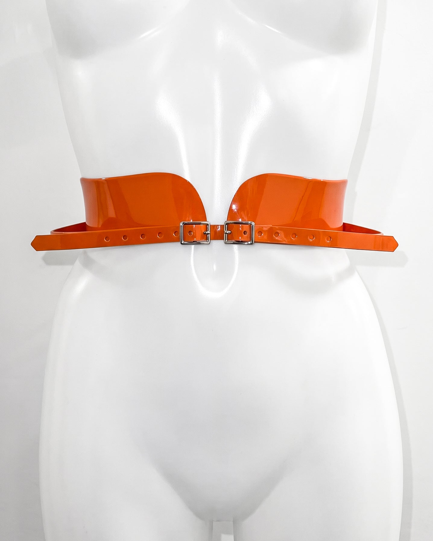 ATÉLIER JIVOMIR CAGE HIPSTER BELT LUXURY VEGAN VINYL FASHION ACCESSORY ORANGE