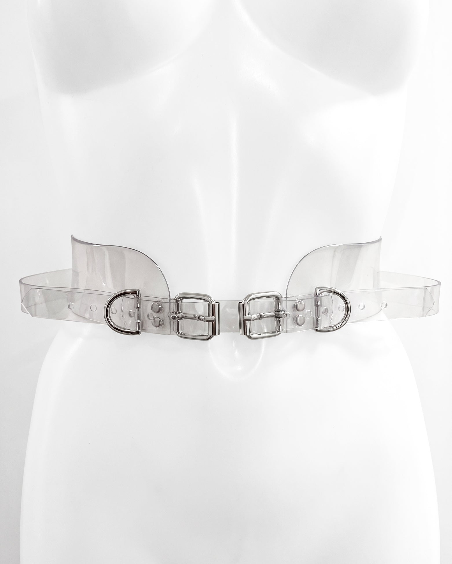 ATÉLIER JIVOMIR CAGE HIPSTER BELT LUXURY VEGAN VINYL FASHION ACCESSORY CLEAR