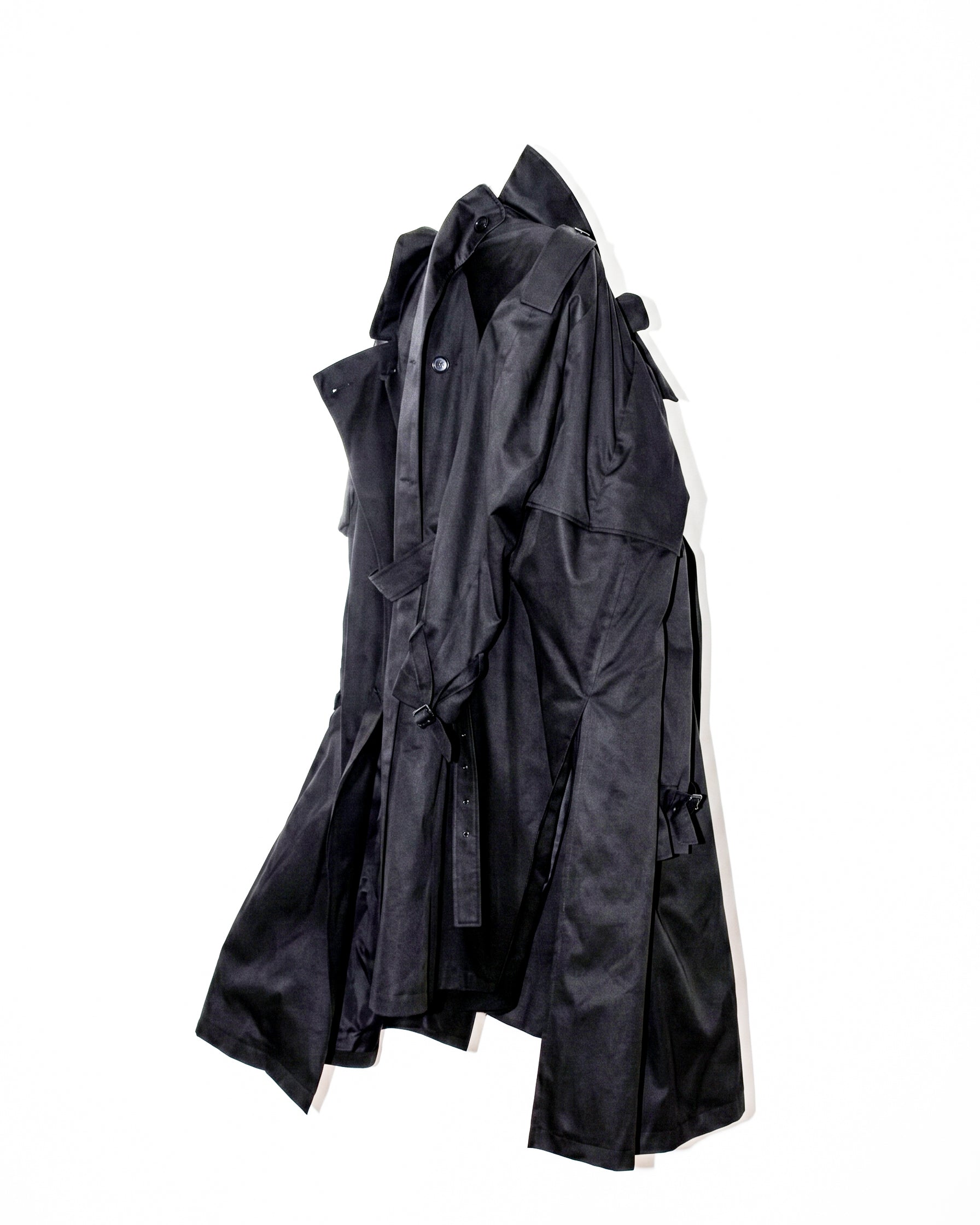 ATELIER JIVOMIR ORIGIONAL DOUBLE TRENCH WEARABLE SCULPTURE TWO TONE REPURPOSEED LUXURY FASHION COAT