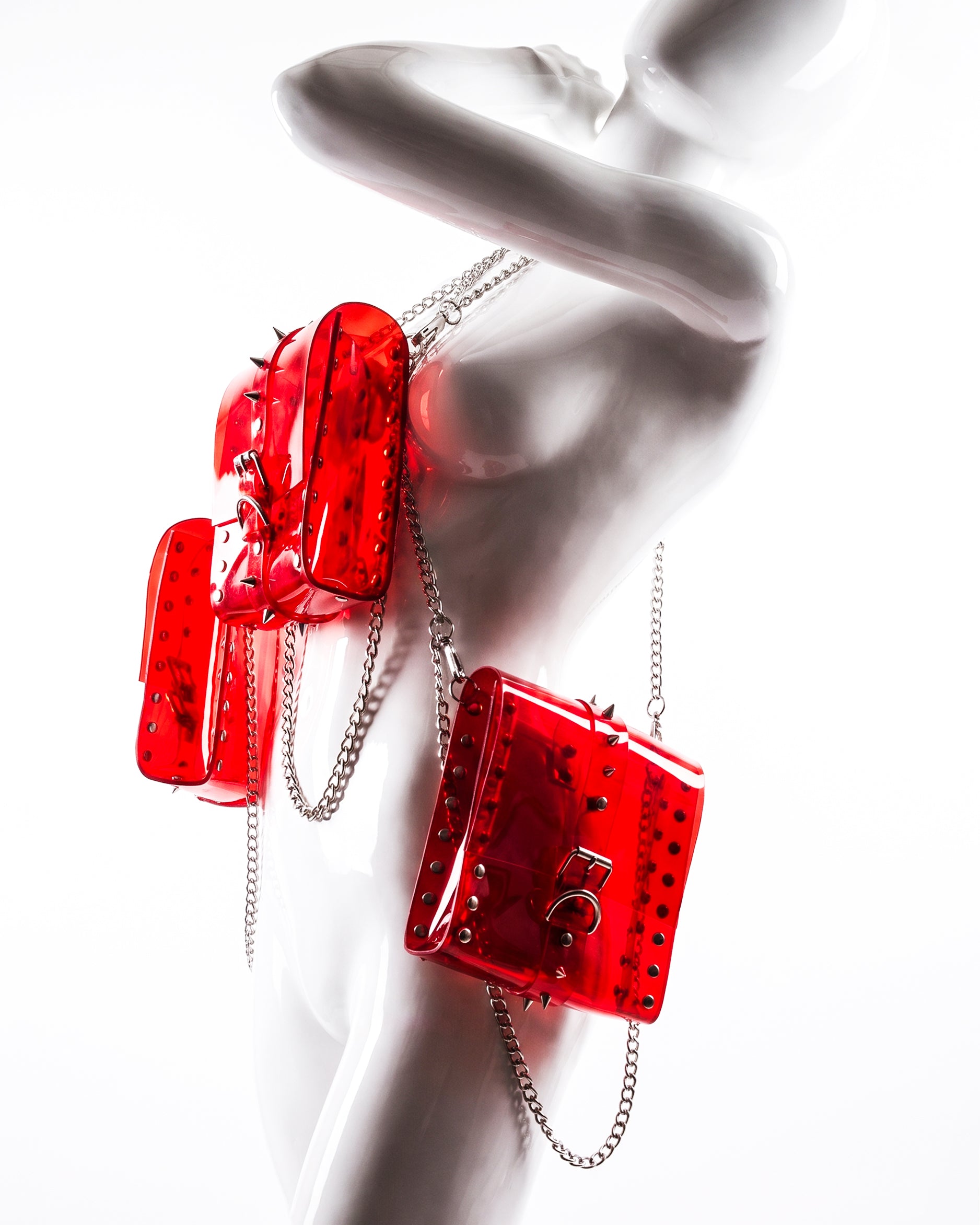 ATELIER JIVOMIR DREAM COLLECTOR HANDBAG PURSE LUXURY VEGAN VINYL PVC studded transparent red transparent
