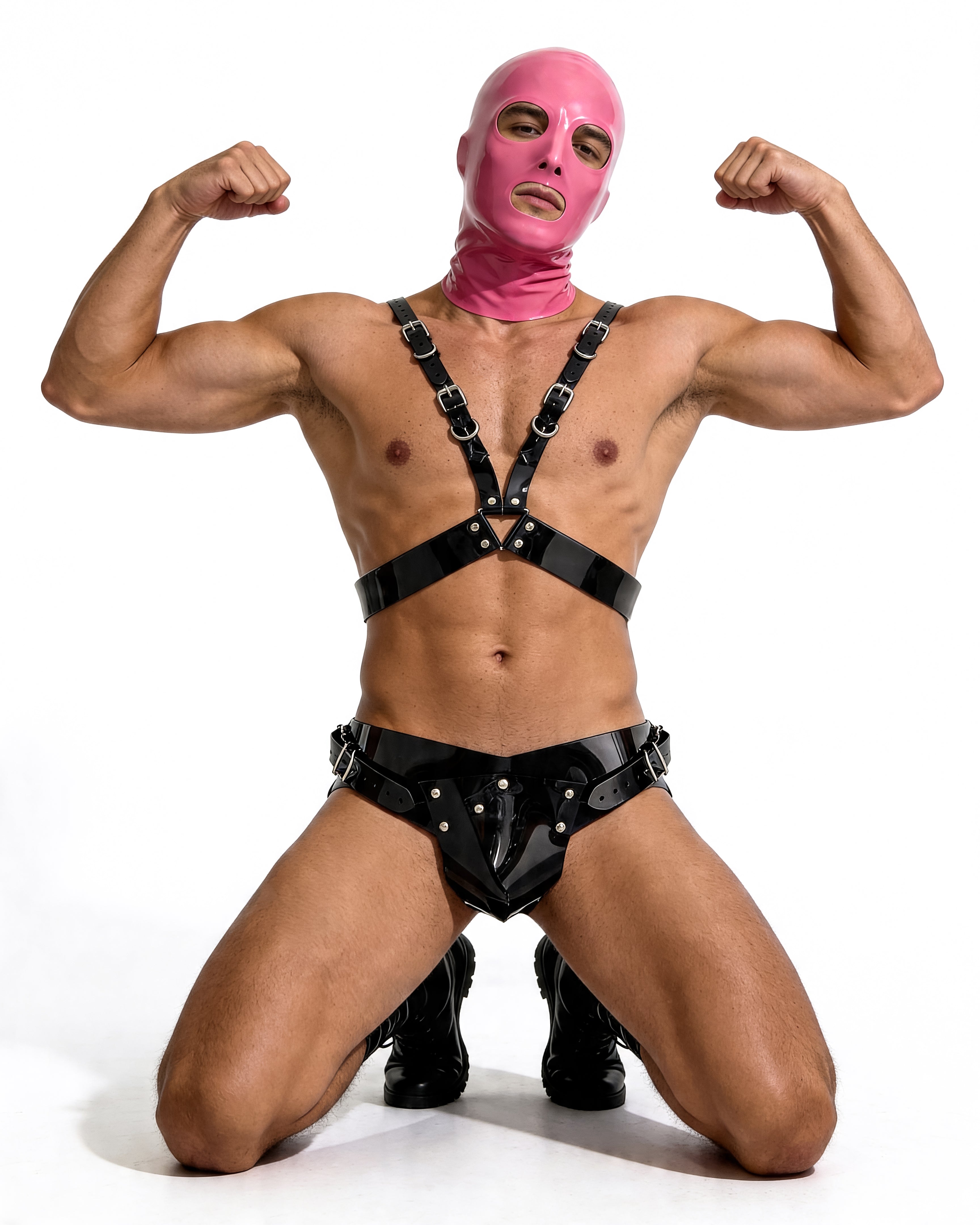 Mens vegan vinyl rave gladiator clubbing set by ATÉLIER JIVOMIR cosplay superhero future fashion hand crafted