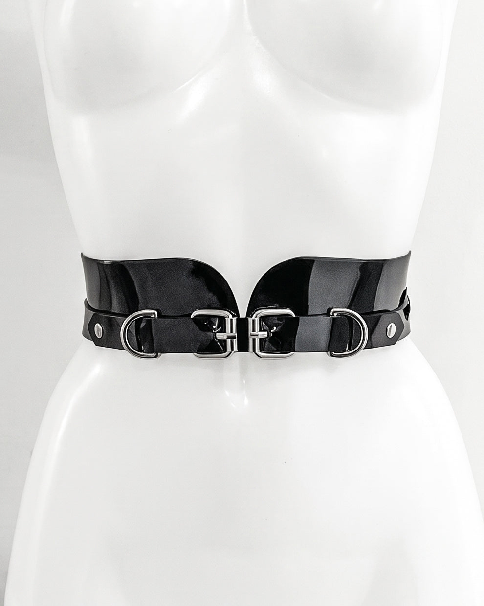 ATÉLIER JIVOMIR JULIEN MCDONALD SLIM CINCH BELT VEGAN VINYL LUXURY LATEX LONDON FASHION WEEK ACCESSORIES HAND CRAFTED LUX BLACK