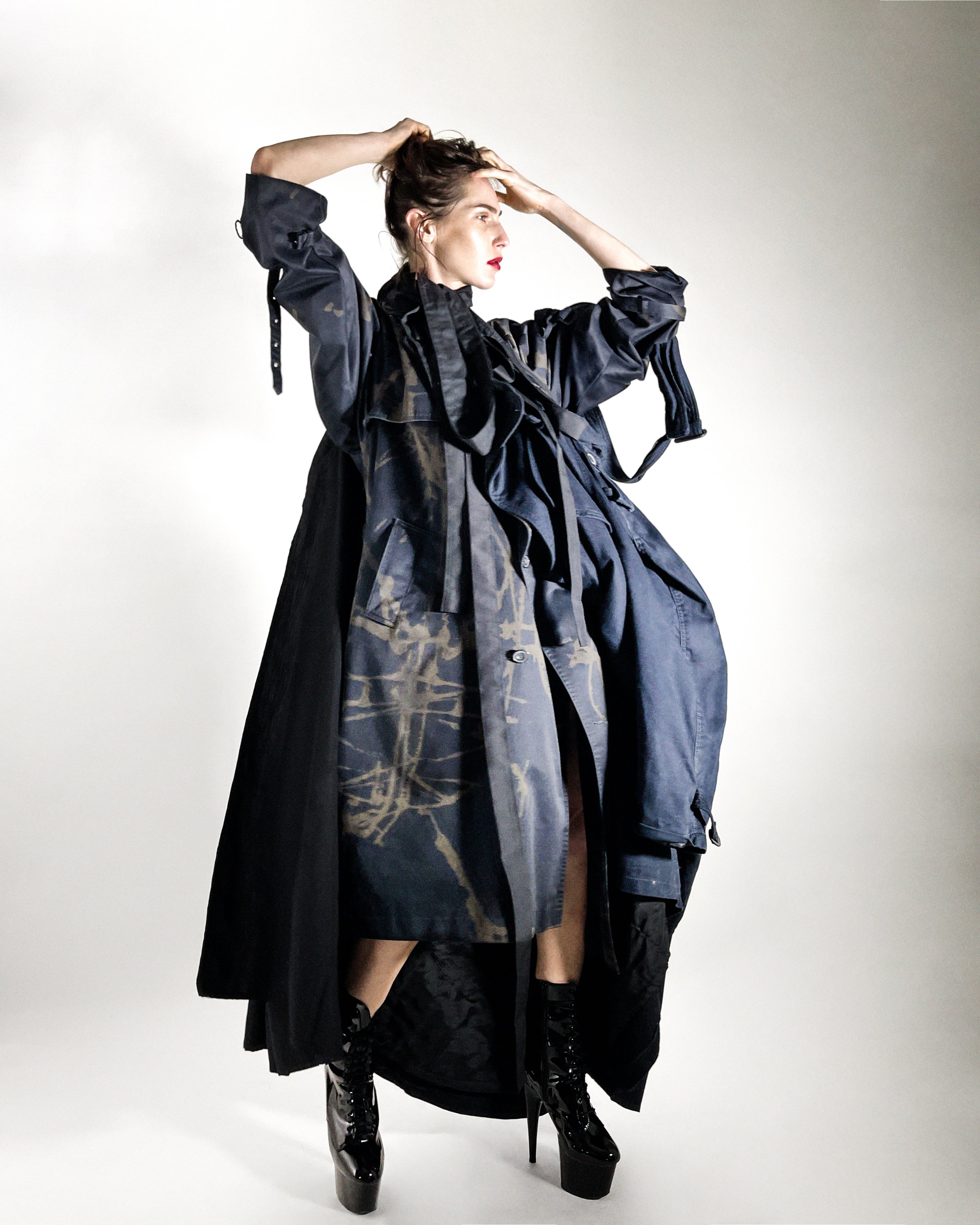 ATÉLIER JIVOMIR KENDO TRENCH REPURPOSED MULTI COAT JACKET LUXURY AVANT GARDE FASHION EXPRESSION MODEL STYLED