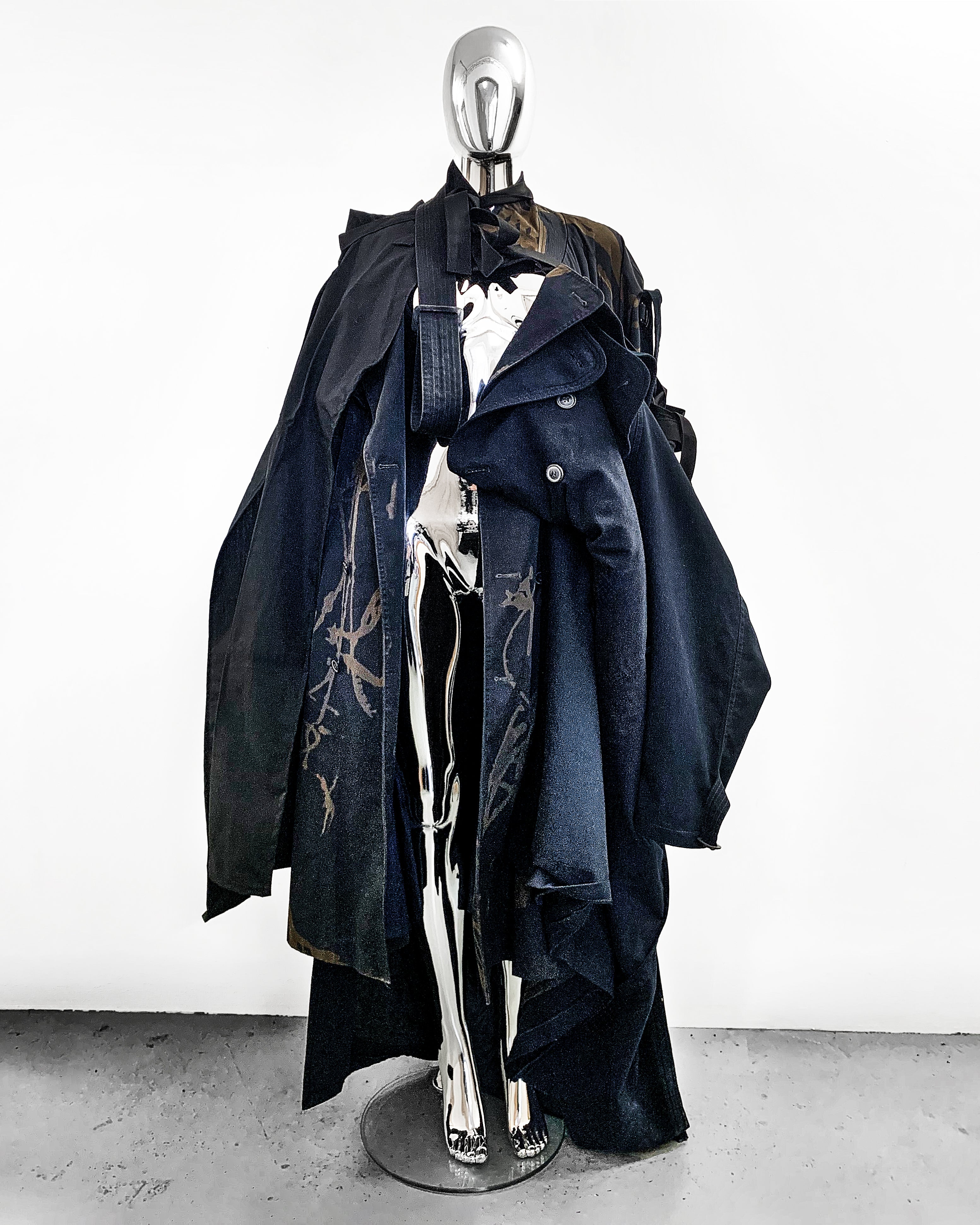 ATÉLIER JIVOMIR KENDO TRENCH REPURPOSED MULTI COAT JACKET LUXURY AVANT GARDE FASHION EXPRESSION FRONT VIEW