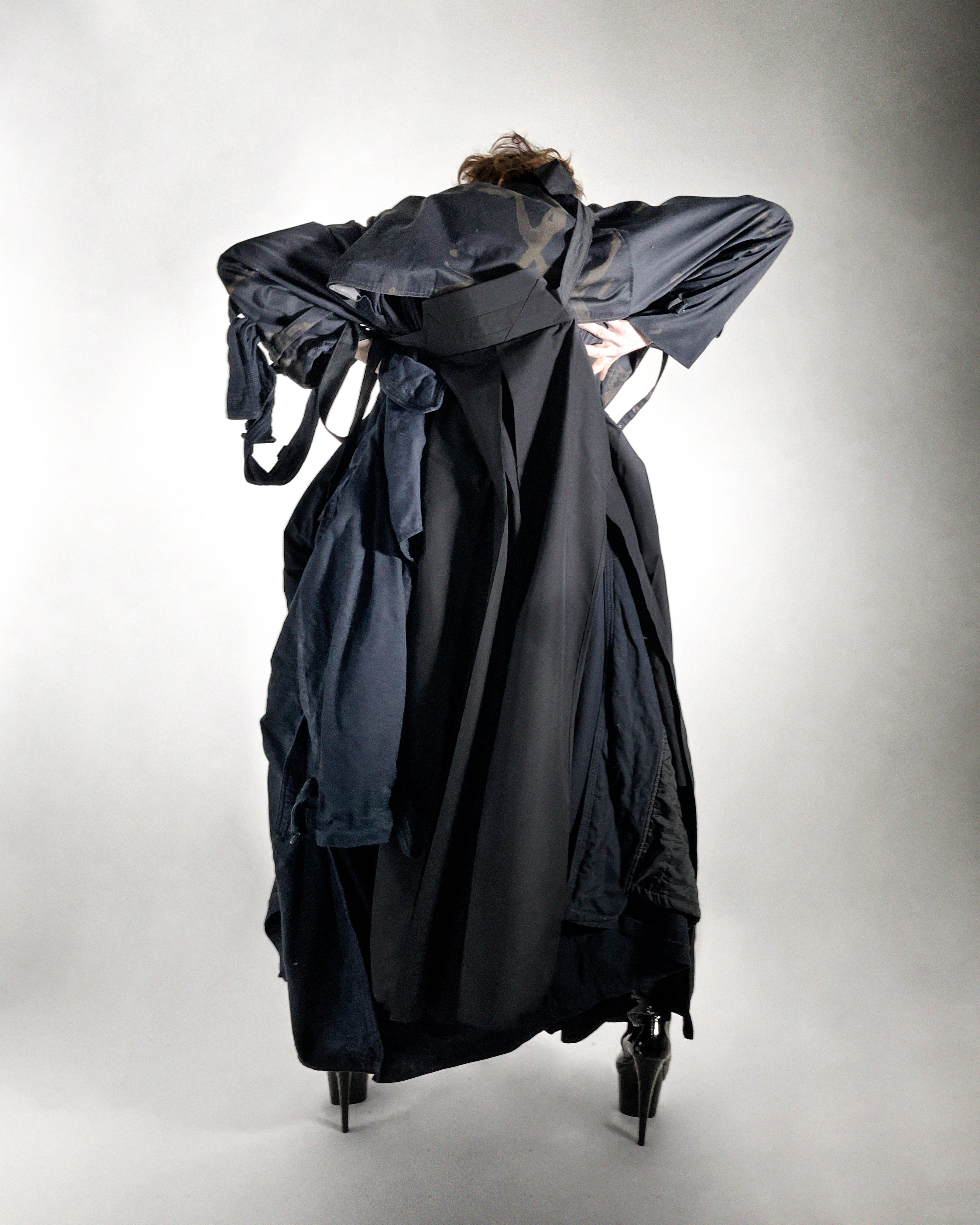 ATÉLIER JIVOMIR KENDO TRENCH REPURPOSED MULTI COAT JACKET LUXURY AVANT GARDE FASHION EXPRESSION BACK