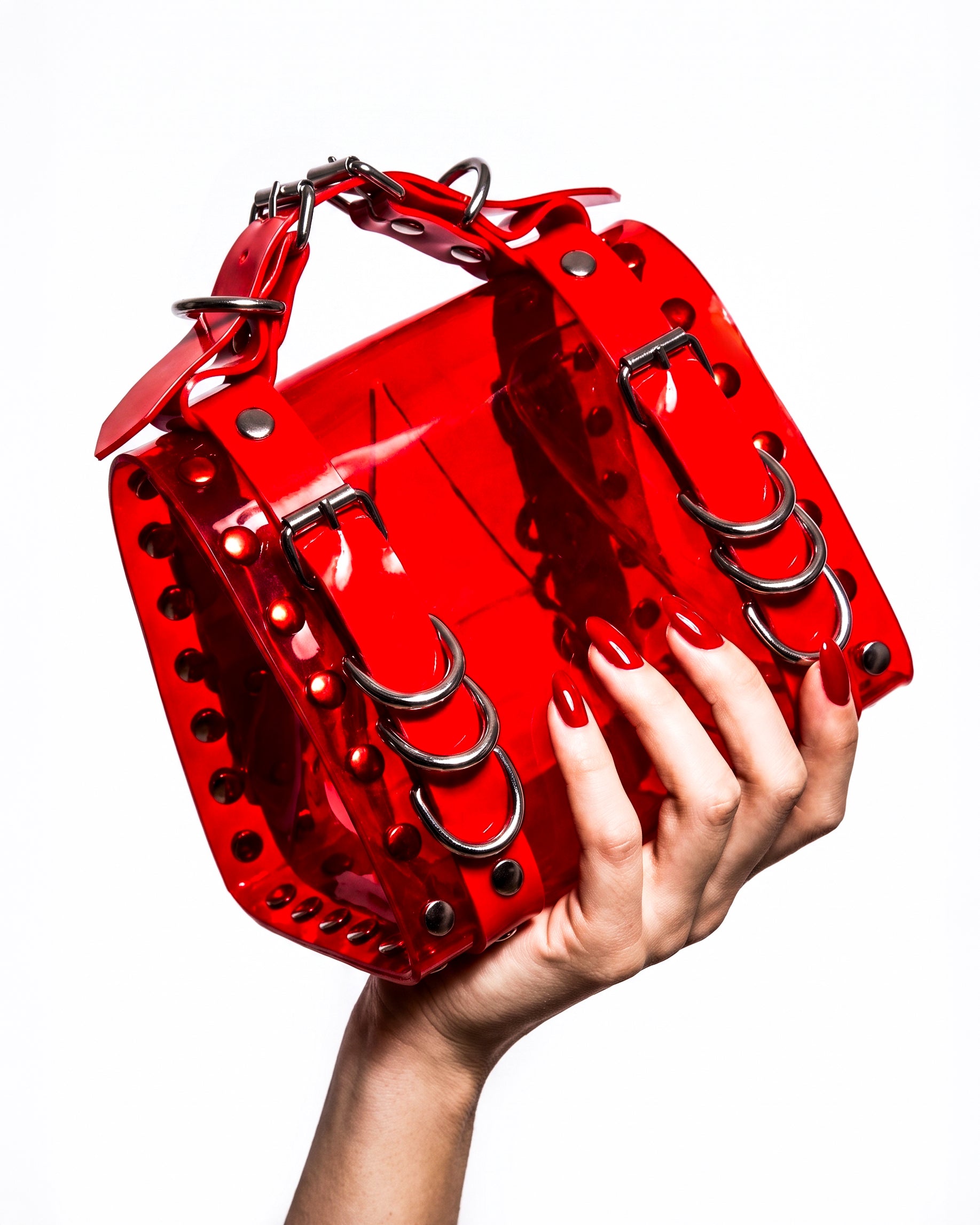 LUXURY VEGAN VINYL PVC HANDBAG PURSE STUDDED COLLECTIBLE HAND CRAFTED  STUDDED ATÉLIER JIVOMIR HAND MANICURE