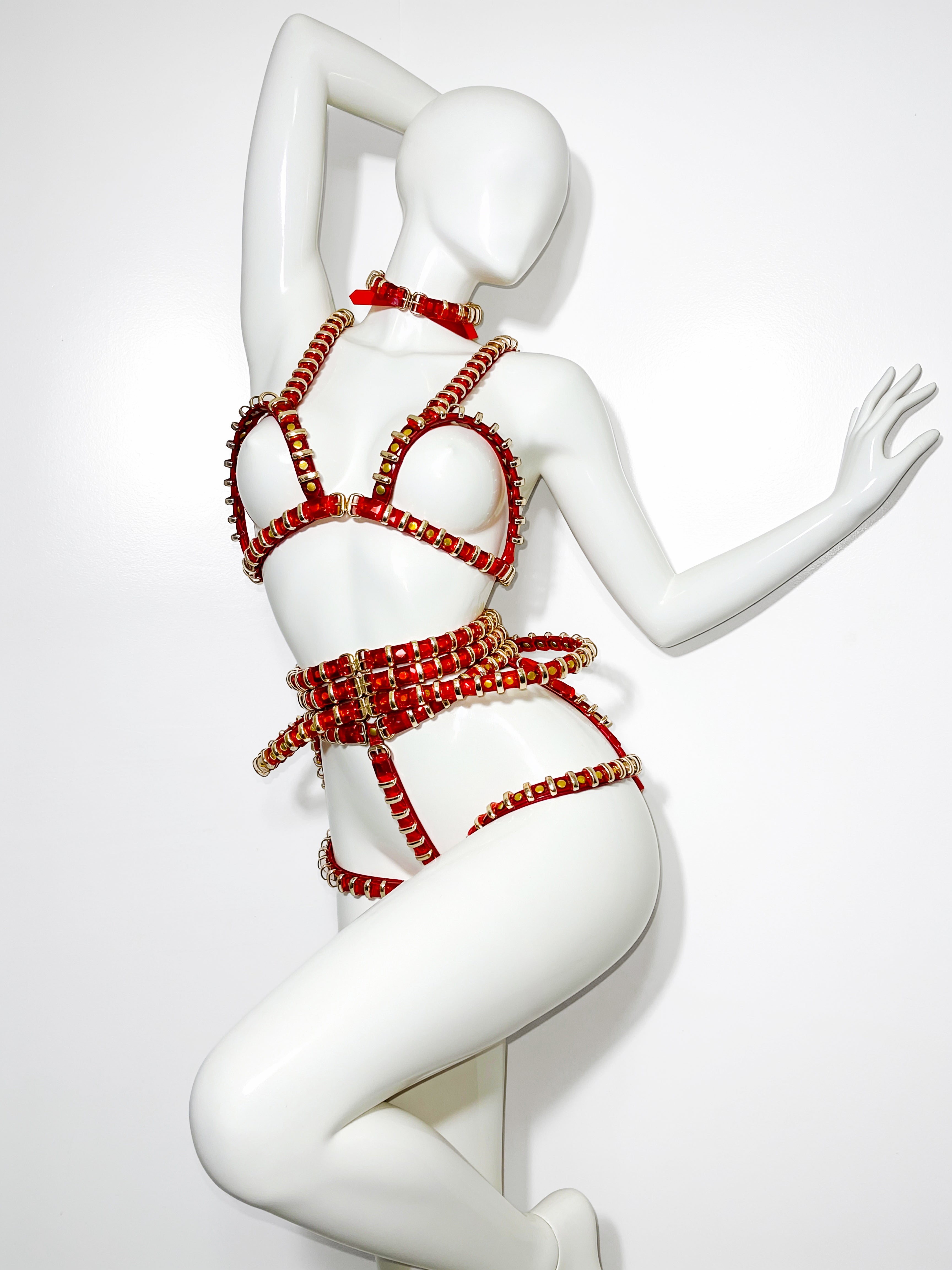 ATÉLIER JIVOMIR LUXURY VEGAN HAND CRAFTED MINI RING HARNESS KINK INTIMATES LINGERIE HARNESS BRA KNICKER SETS 