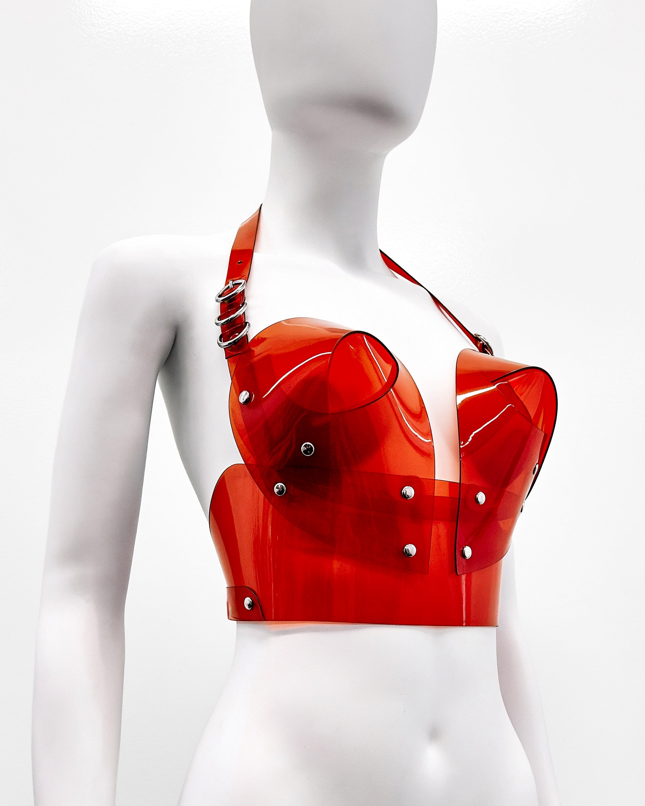 ATÉLIER JIVOMIR LUXURY VEGAN FASHION BRA BRALET BUSTIER RED TRANSPARENT