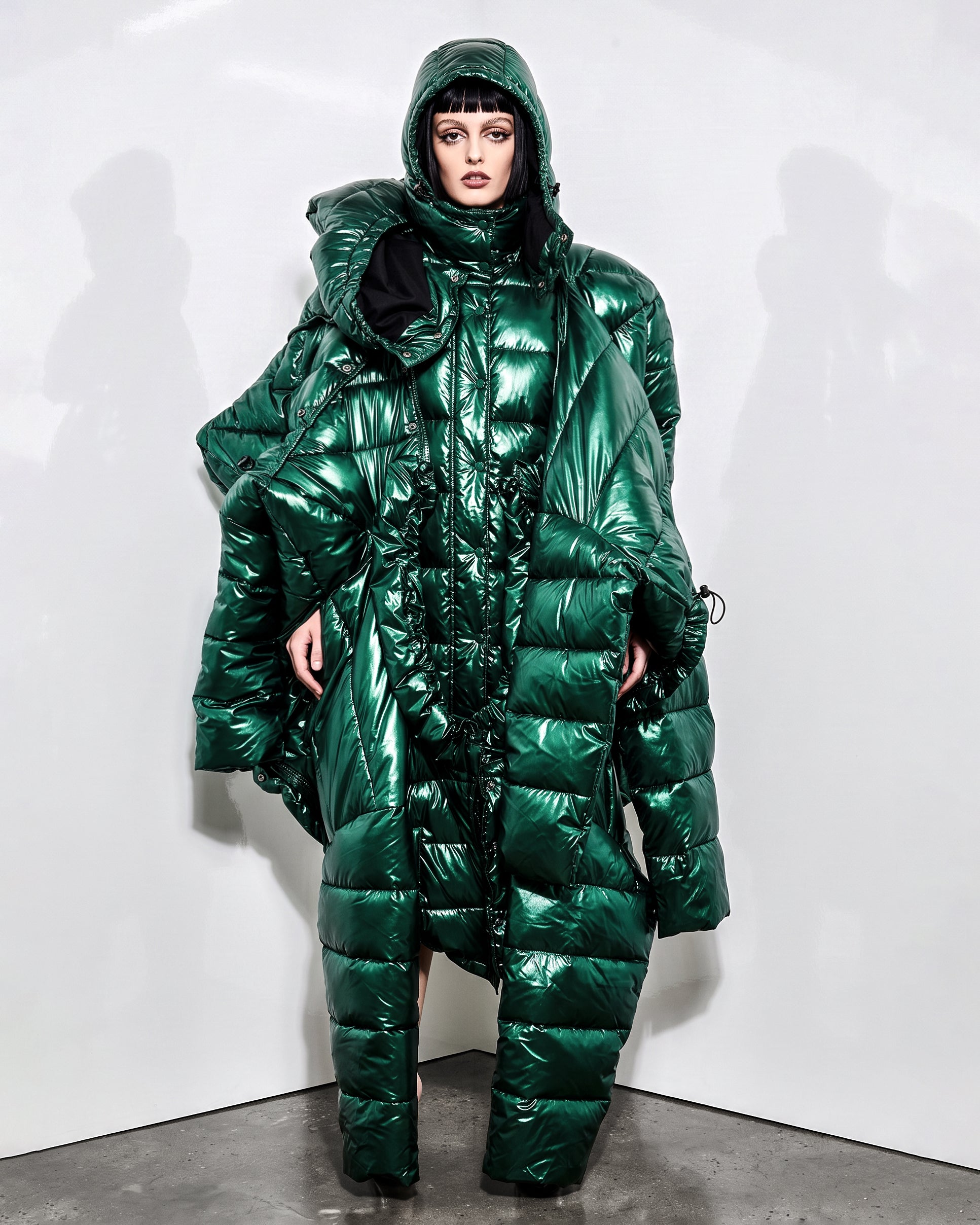 ATÉLIER JIVOMIR repurposed wearable sculpture puf coat CRAFTED AVANT GARDE EXPRESSION GREEN METALLIC