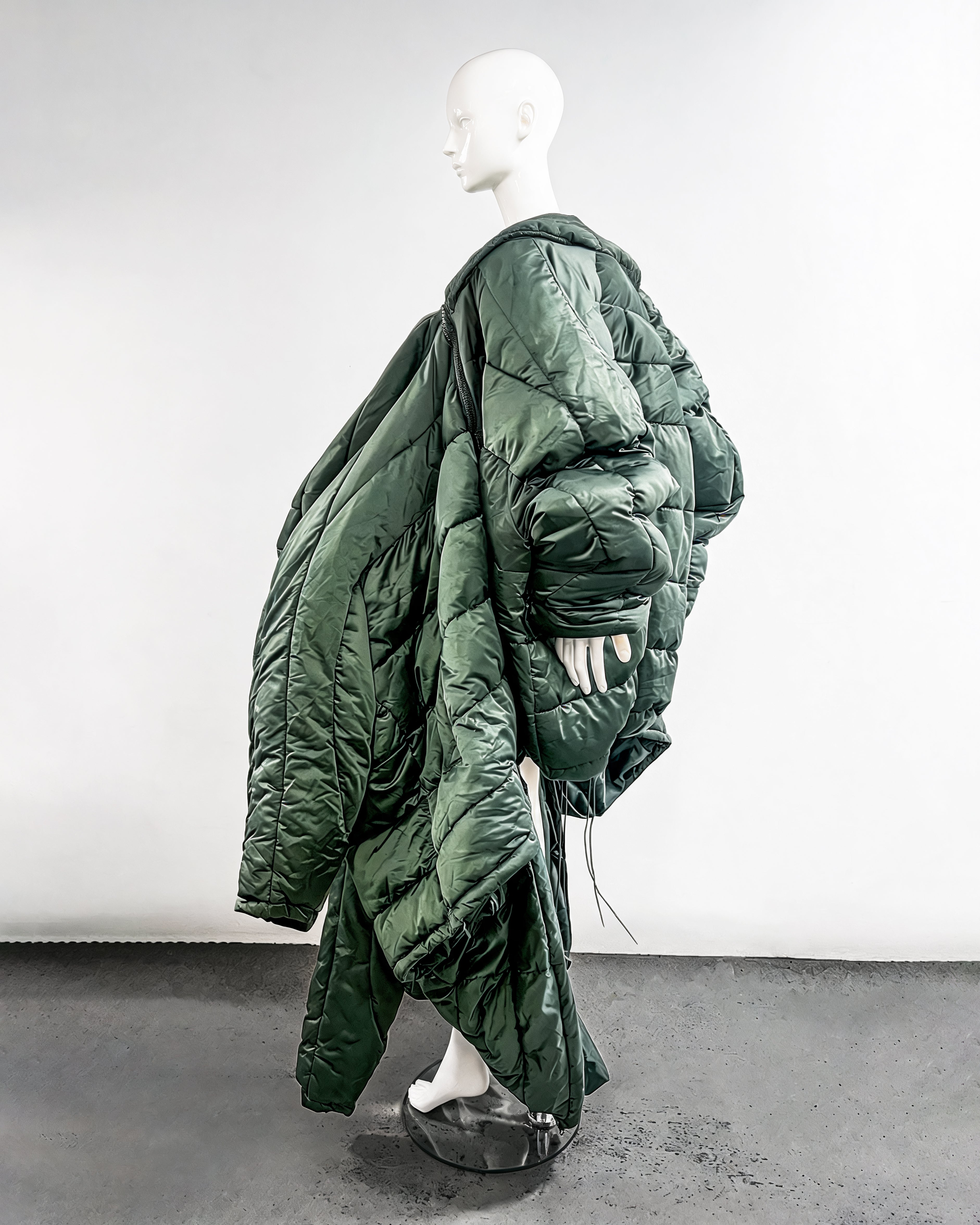 Green Shape PUF Reimagined luxury avant garde Coat repurposed wearable sculpture puffer coat by ATÉLIER JIVOMIR