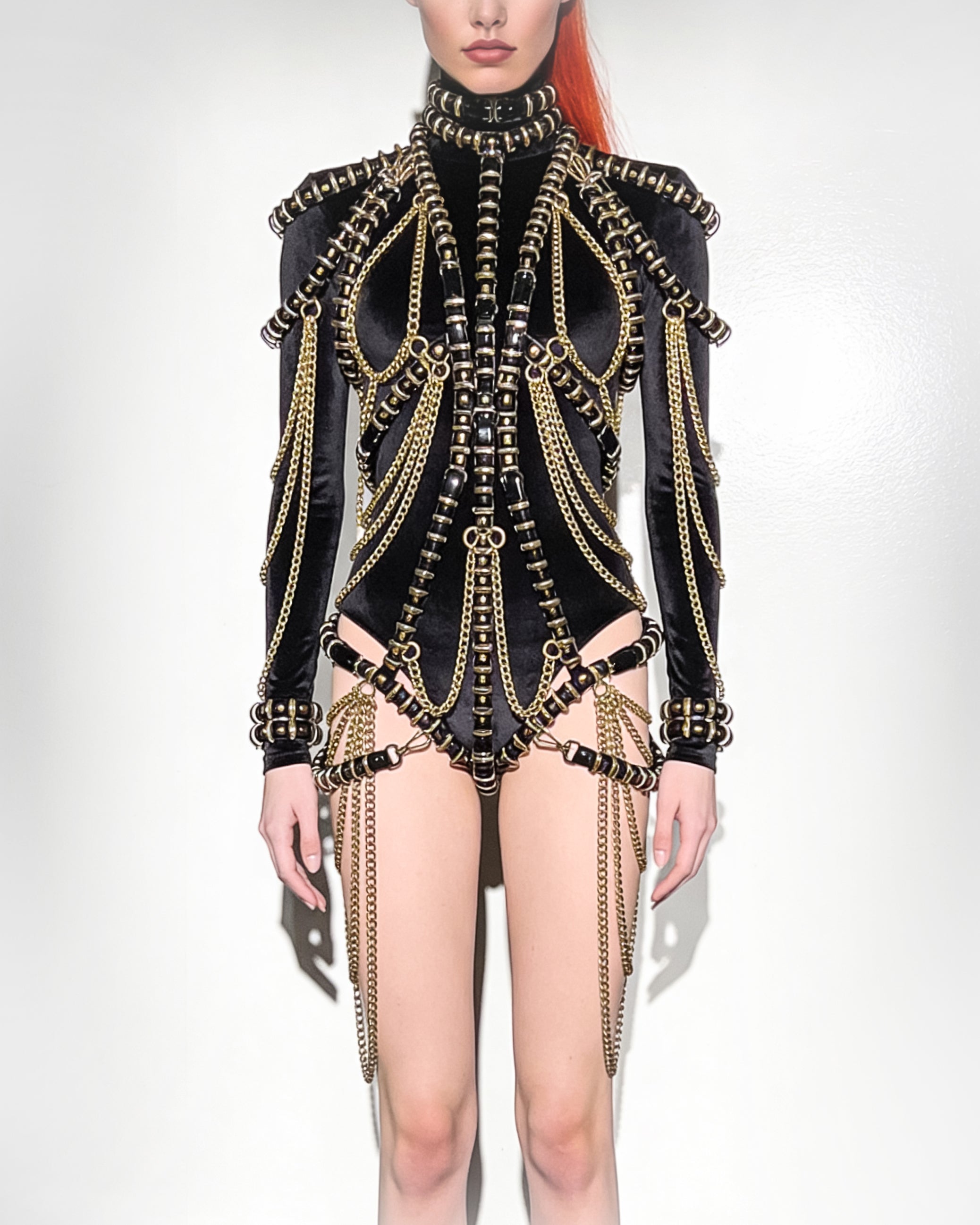 ATÉLIER JIVOMIR  vegan luxury showgirl gold chain ring FASHION dress SHOWGIRL CABARET