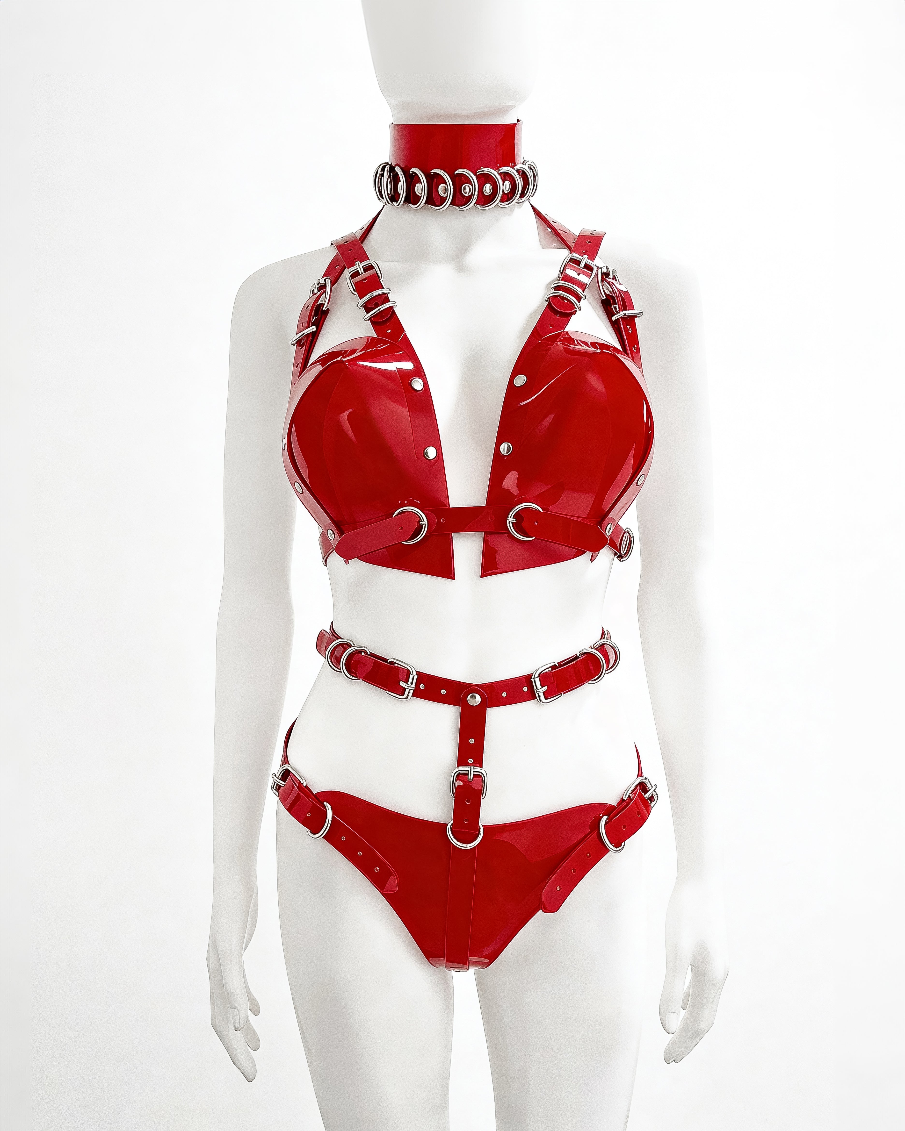 ATÉLIER JIVOMIR LUXURY VEGAN VINYL KINK FASHION CRAFTED TO ORDER RED