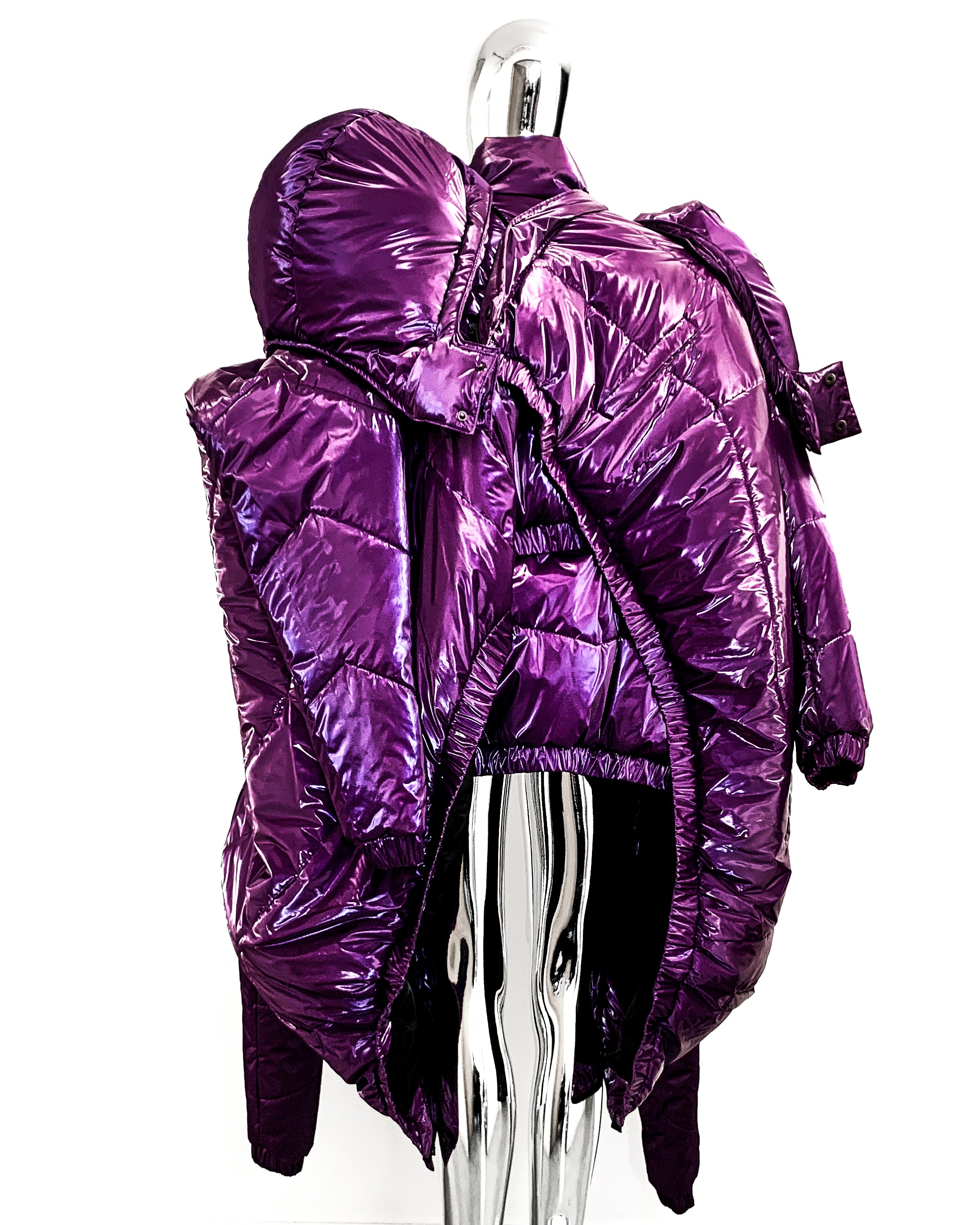 ATÉLIER JIVOMIR WEARABLE SCULPTURE BUBBLE PUF AVANT GARDE COAT REPURPOSED DEEP PURPLE 