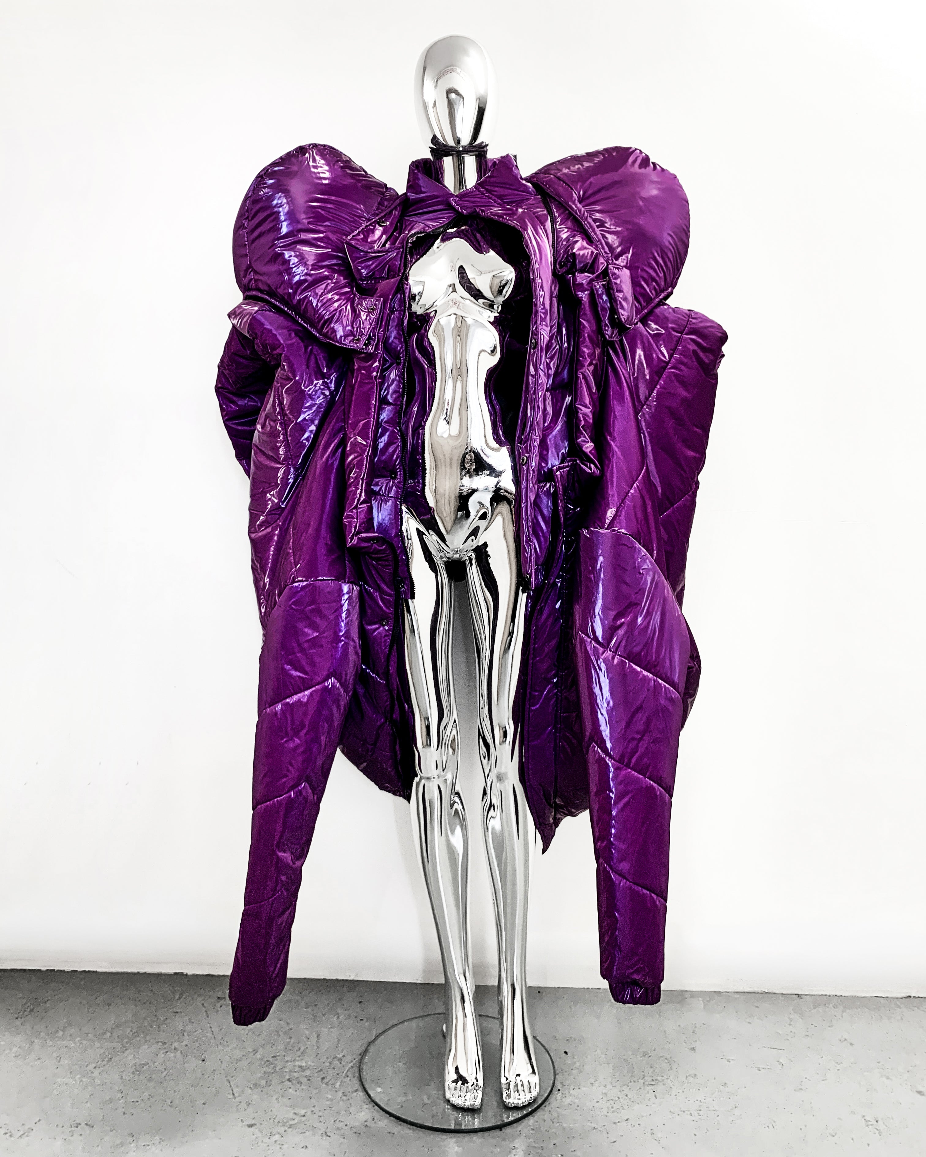 ATÉLIER JIVOMIR WEARABLE SCULPTURE BUBBLE PUF AVANT GARDE COAT REPURPOSED DEEP LILAC
