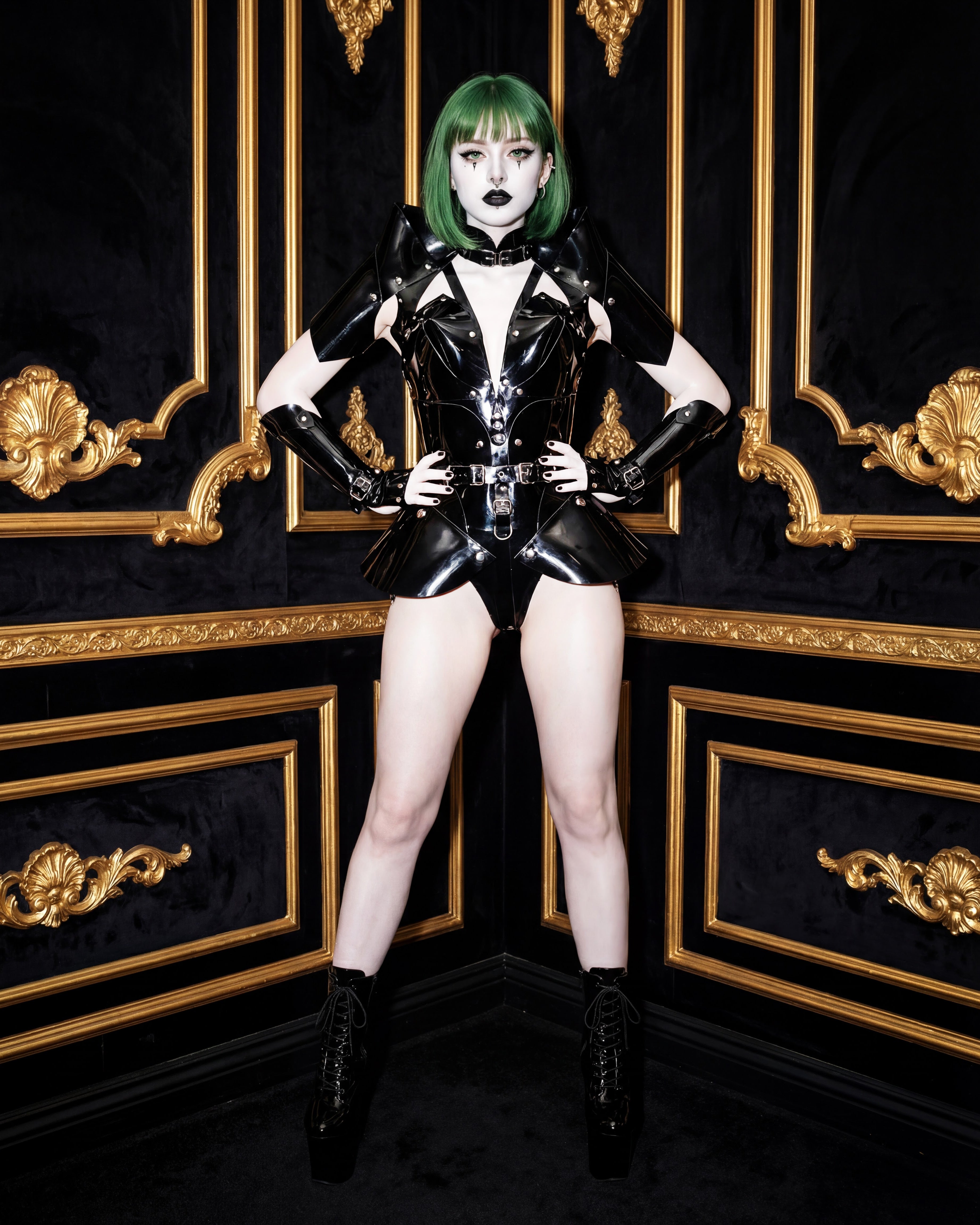 Jivomir Domoustchiev vegan vinyl pvc fashion wearable sculpture hand crafted to order only in East London Atelier independent luxury playsuit jumpsuit