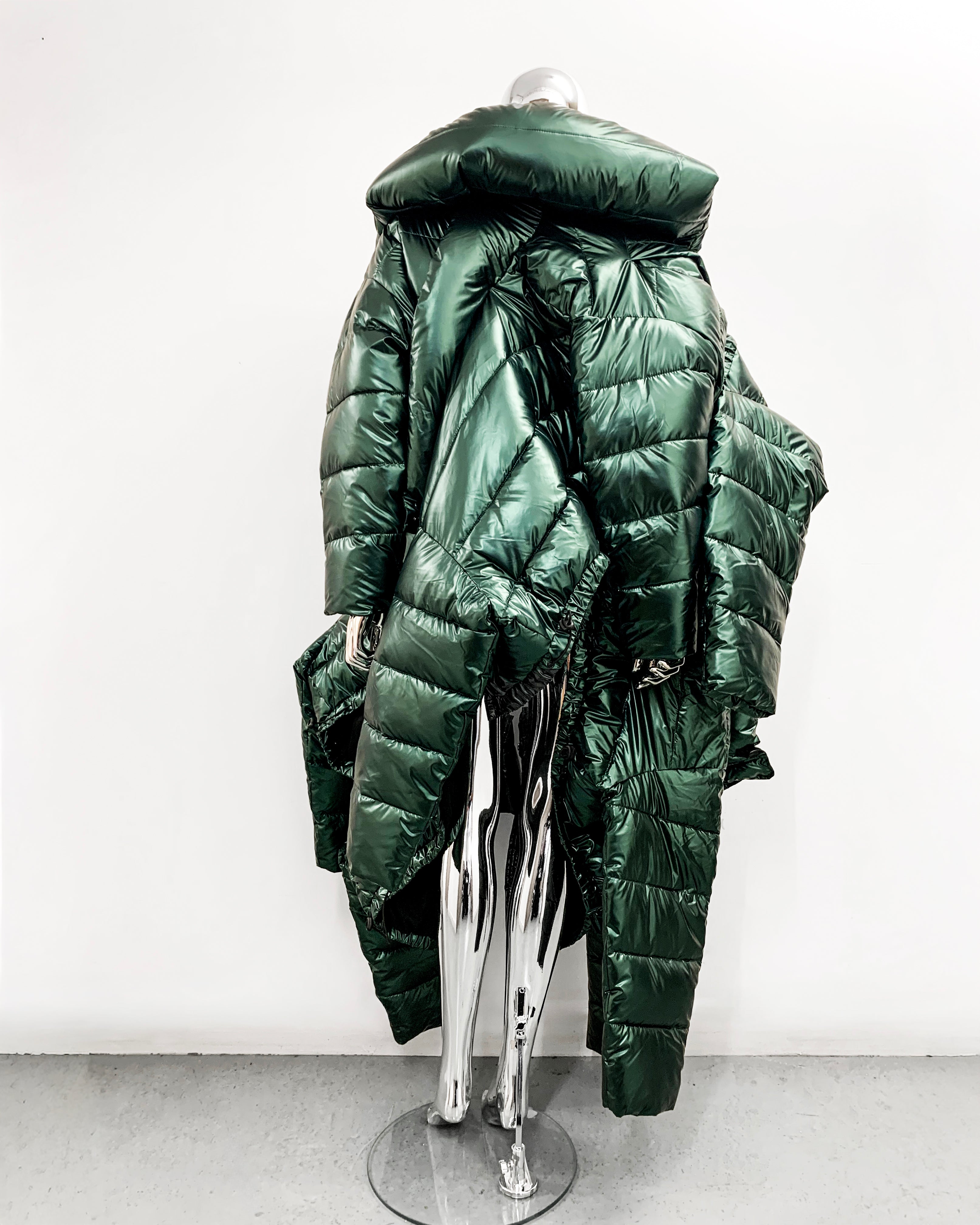 ATÉLIER JIVOMIR repurposed wearable sculpture puf coat teal metallic
