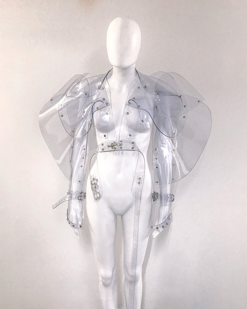 Jivomir Domoustchiev vegan vinyl sculpture jacket transparent fashion future fetish kink couture robot love design luxury vogue