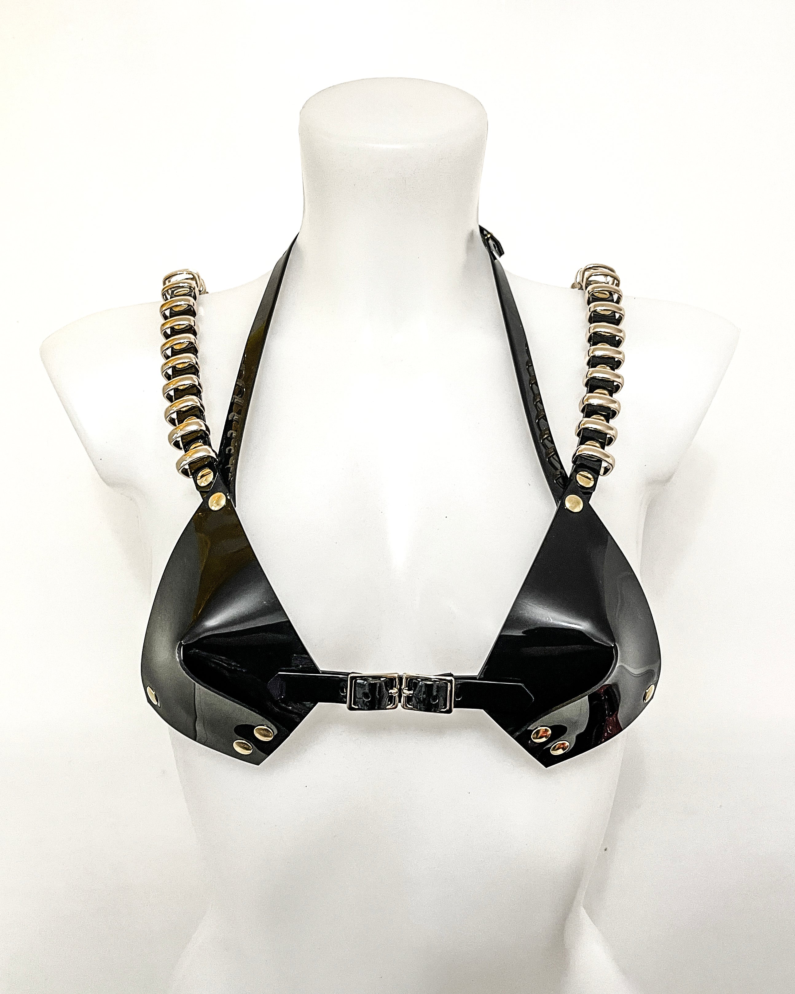 Jivomir Domoustchiev x Julien McDonald vegan vinyl PVC fashion accessories belt harness collar choker bra bustier peplum corset kink cosplay vegan hand crafted London