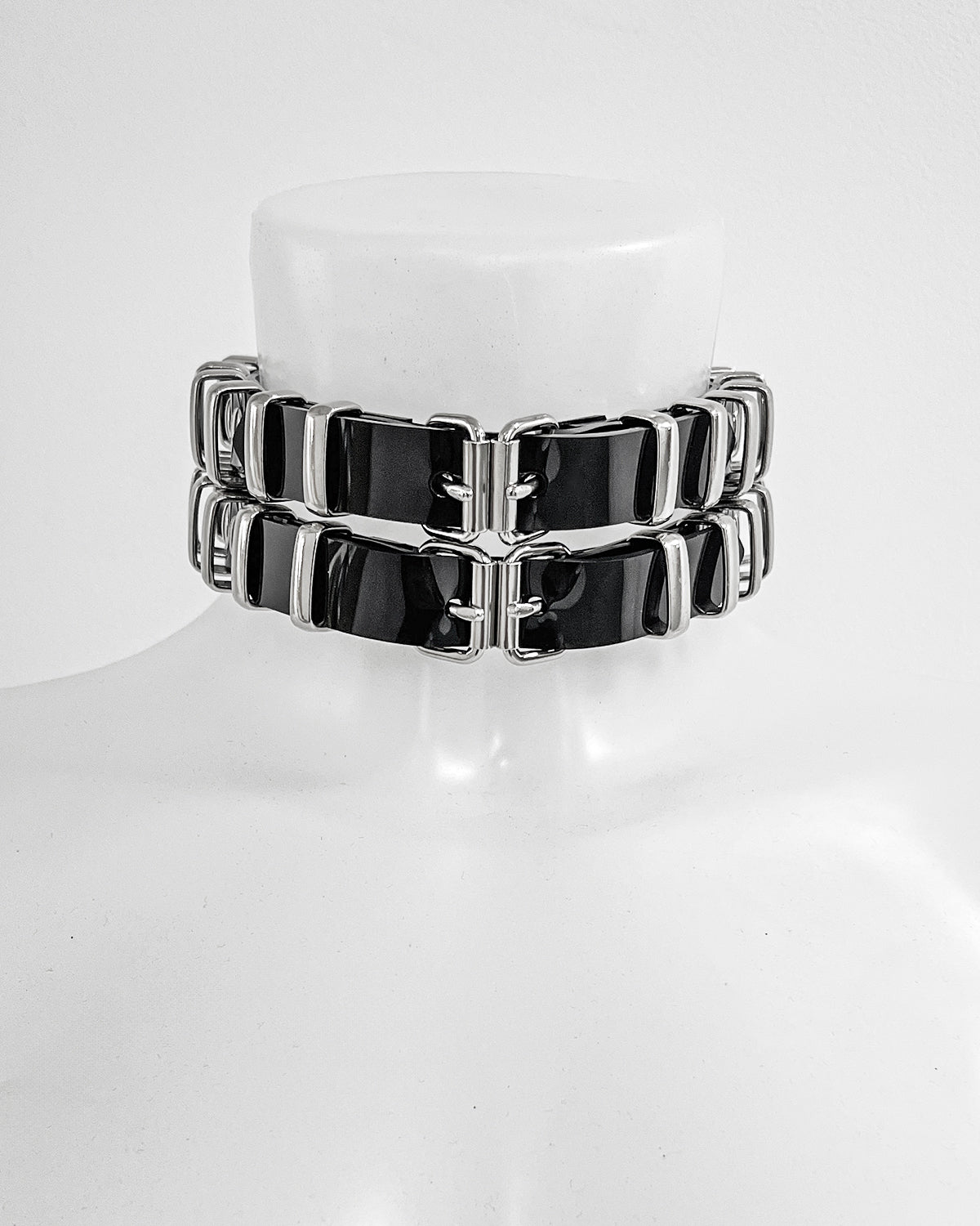 Jivomir Domoustchiev vegan vinyl pvc fashion wearable sculpture hand crafted to order only in East London Atelier independent luxury collar choker cuffs must've accessories