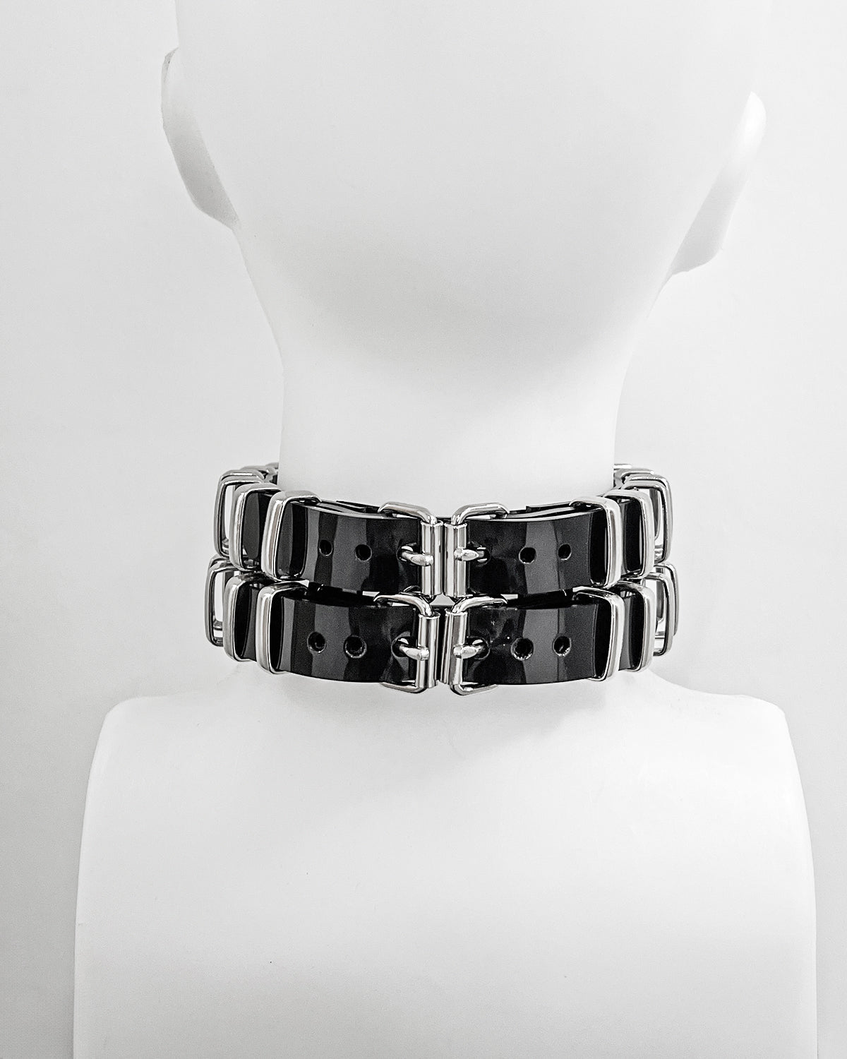 Jivomir Domoustchiev vegan vinyl pvc fashion wearable sculpture hand crafted to order only in East London Atelier independent luxury collar choker cuffs must've accessories