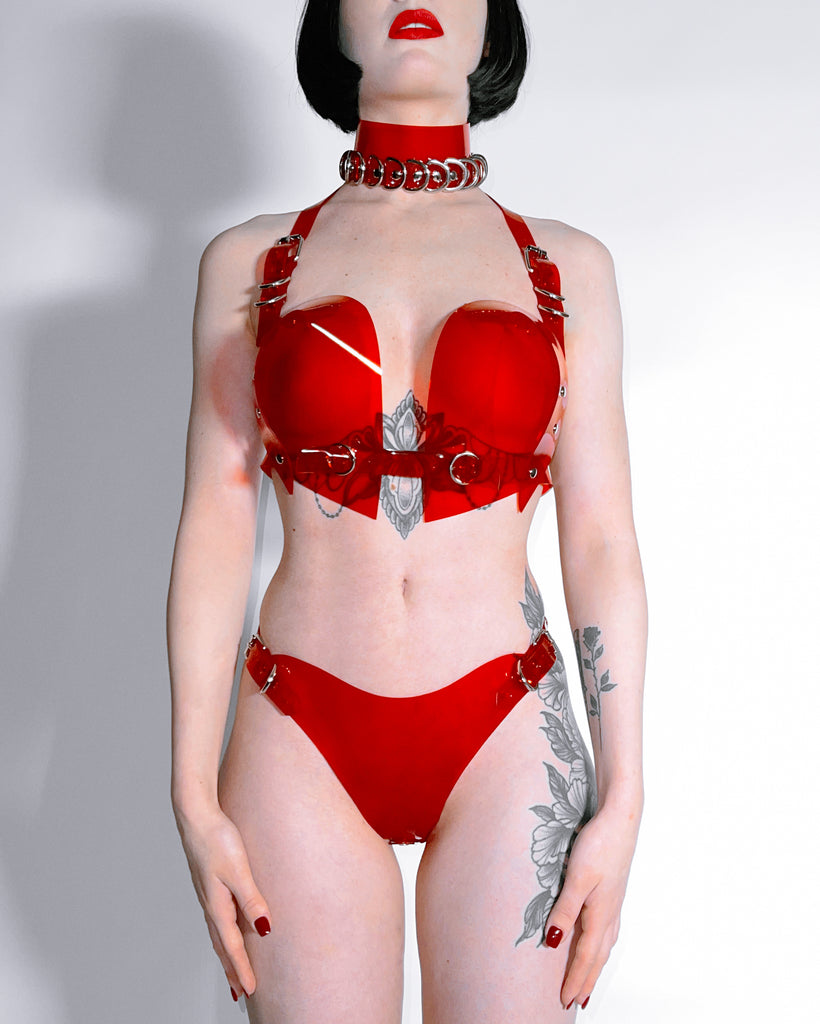 Jivomir Domoustchiev vegan vinyl pvc fashion wearable sculpture hand crafted to order only in East London Atelier independent luxury brand bras and panties knickers