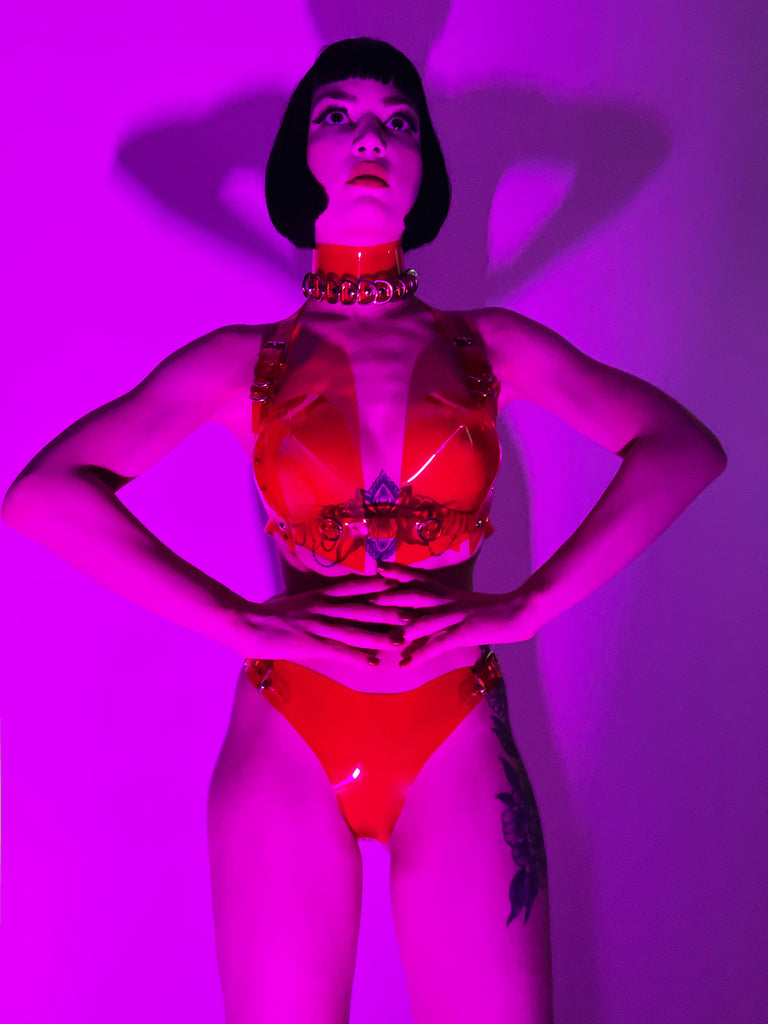 Jivomir Domoustchiev vegan vinyl pvc fashion wearable sculpture hand crafted to order only in East London Atelier independent luxury brand bras and panties knickers