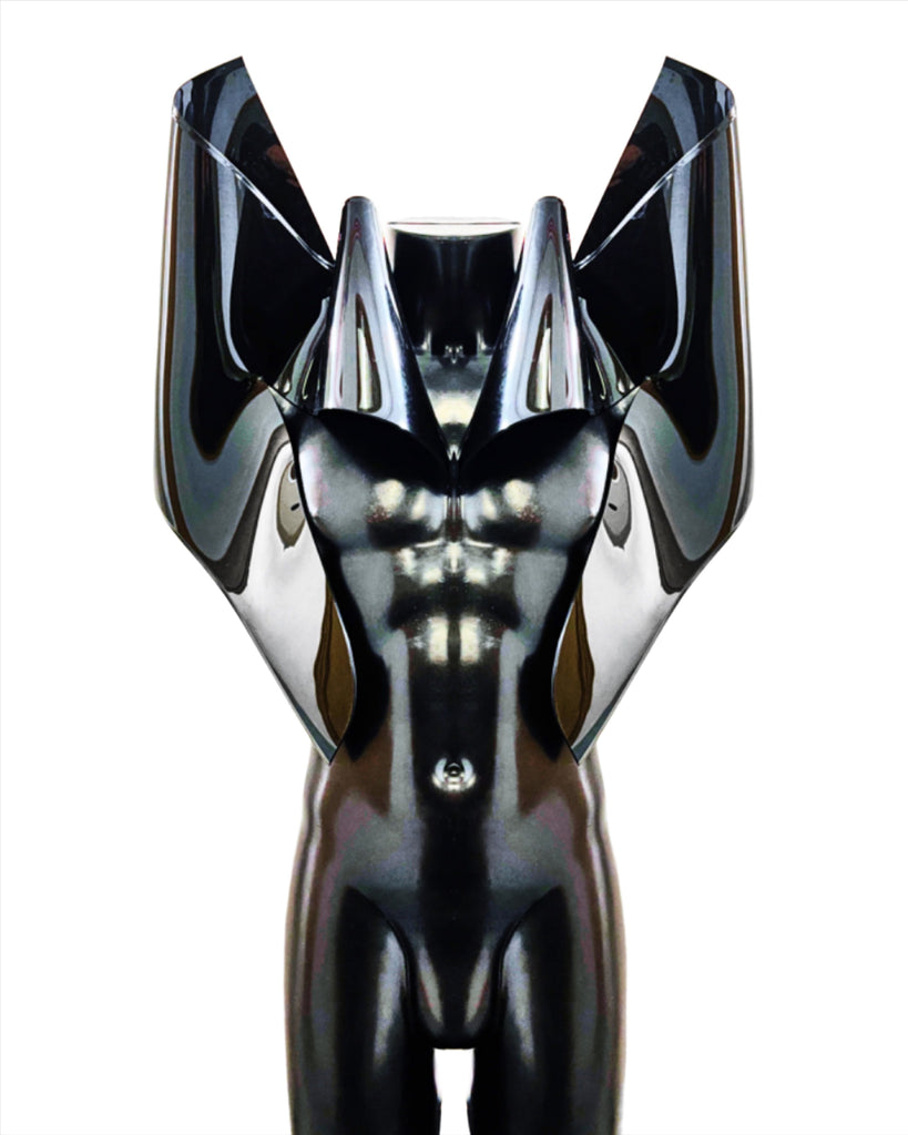 Mens vegan vinyl rave gladiator clubbing set by Jivomir Domoustchiev cosplay superhero future fashion hand crafted