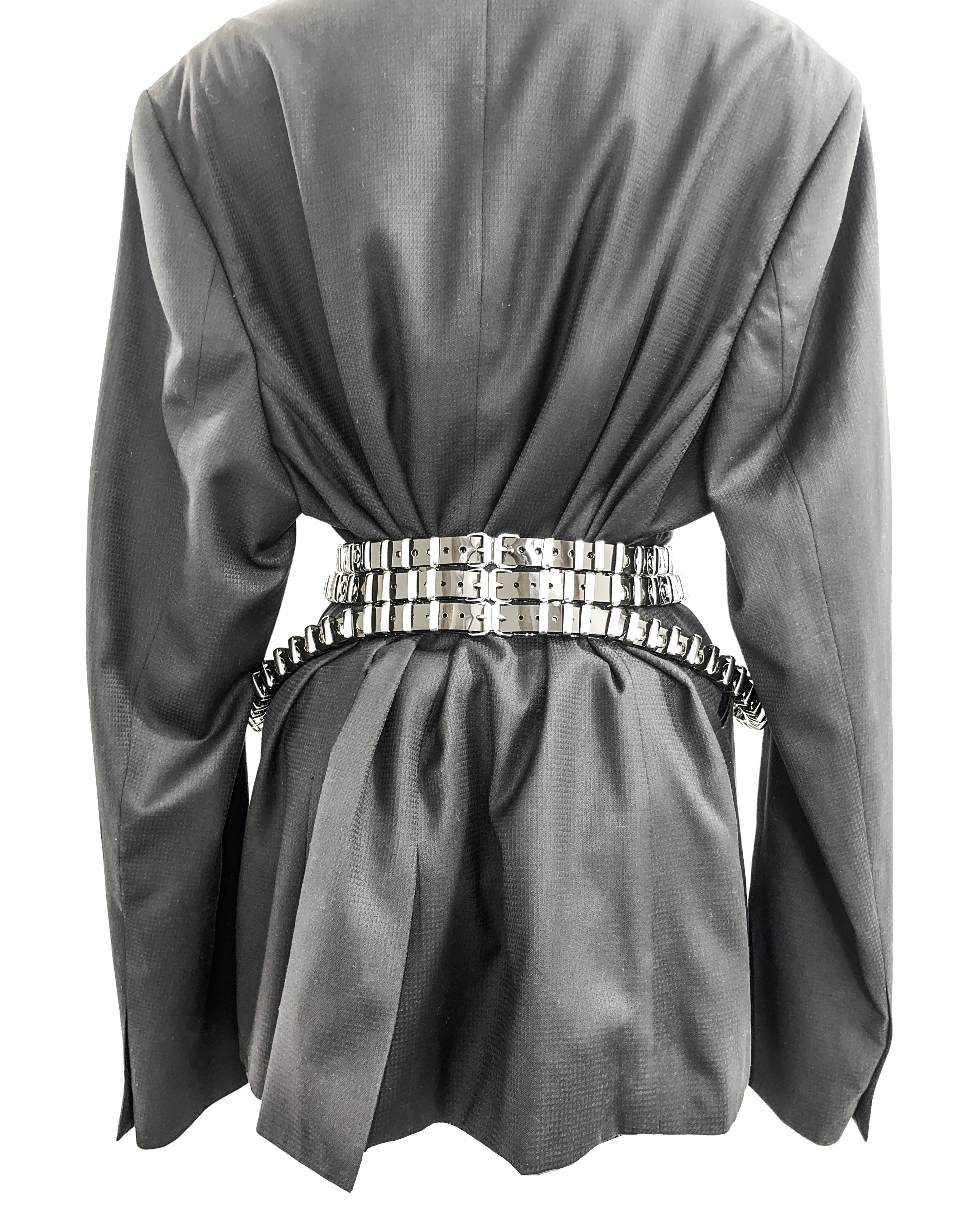 ATÉLIER JIVOMIR VEGAN VINYL ILLUSUION BELT LUXURY FASHION ACCESSORY GOLD SILVER TONE STUDDING CRAFTED COLLECTIBLE