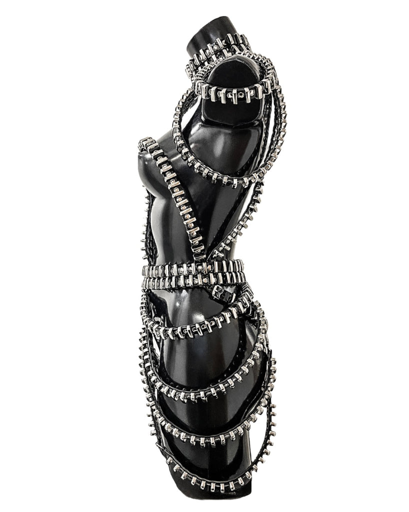 Jivomir Domoustchiev vegan vinyl pvc fashion wearable sculpture hand crafted to order only in East London Atelier independent luxury mini cage ring dress
