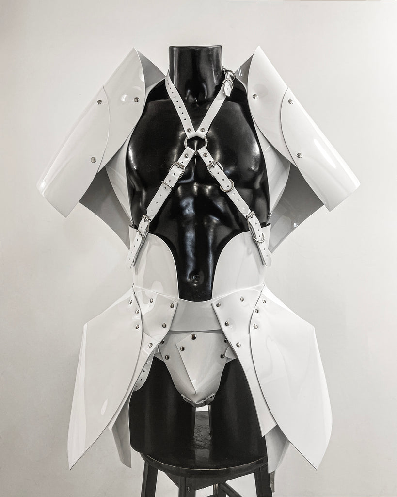 Jivomir Domoustchiev vegan vinyl pvc fashion wearable sculpture hand crafted to order only in East London Atelier independent luxury brand