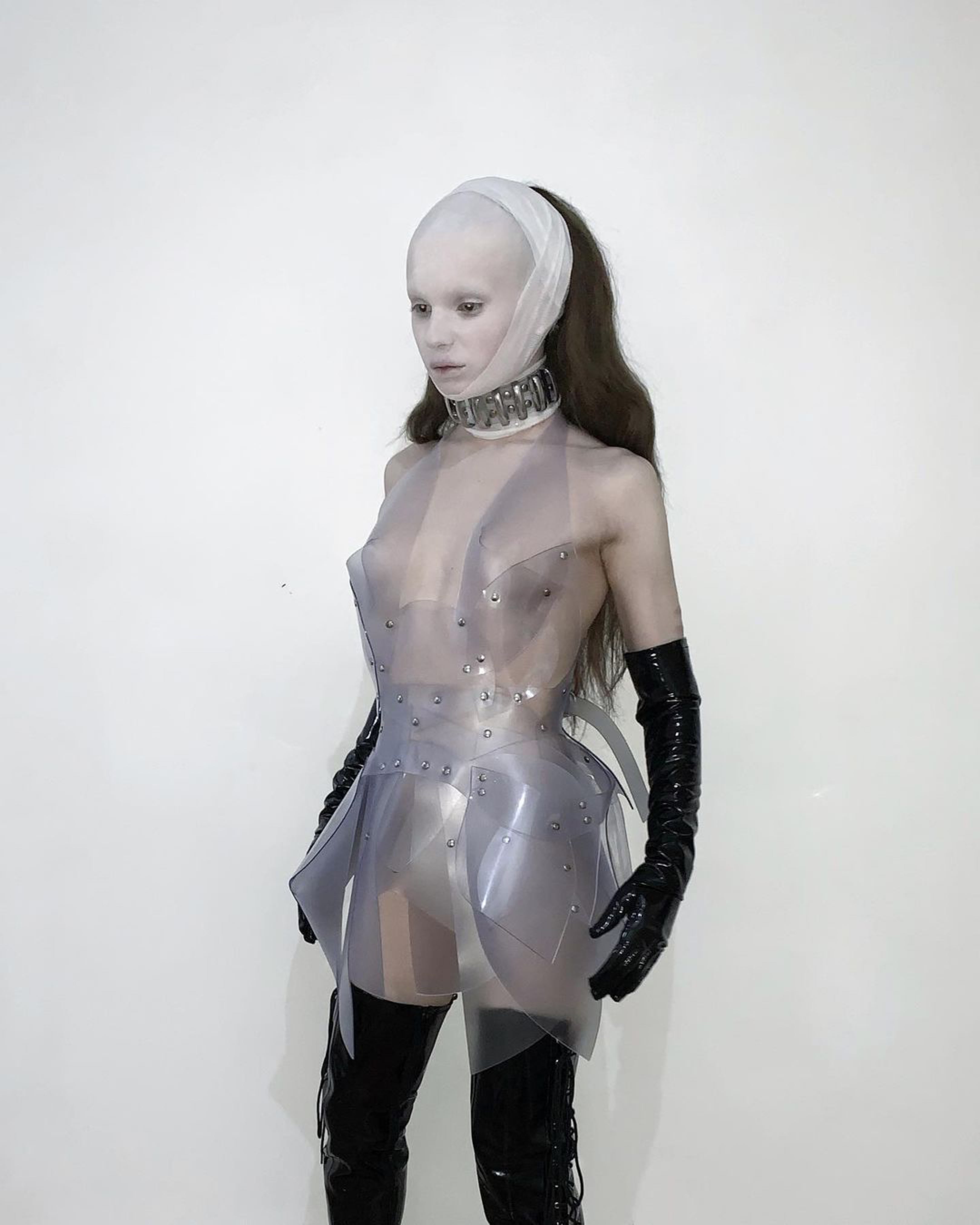 Jivomir Domoustchiev vegan vinyl sculpture future fashion vegan dress