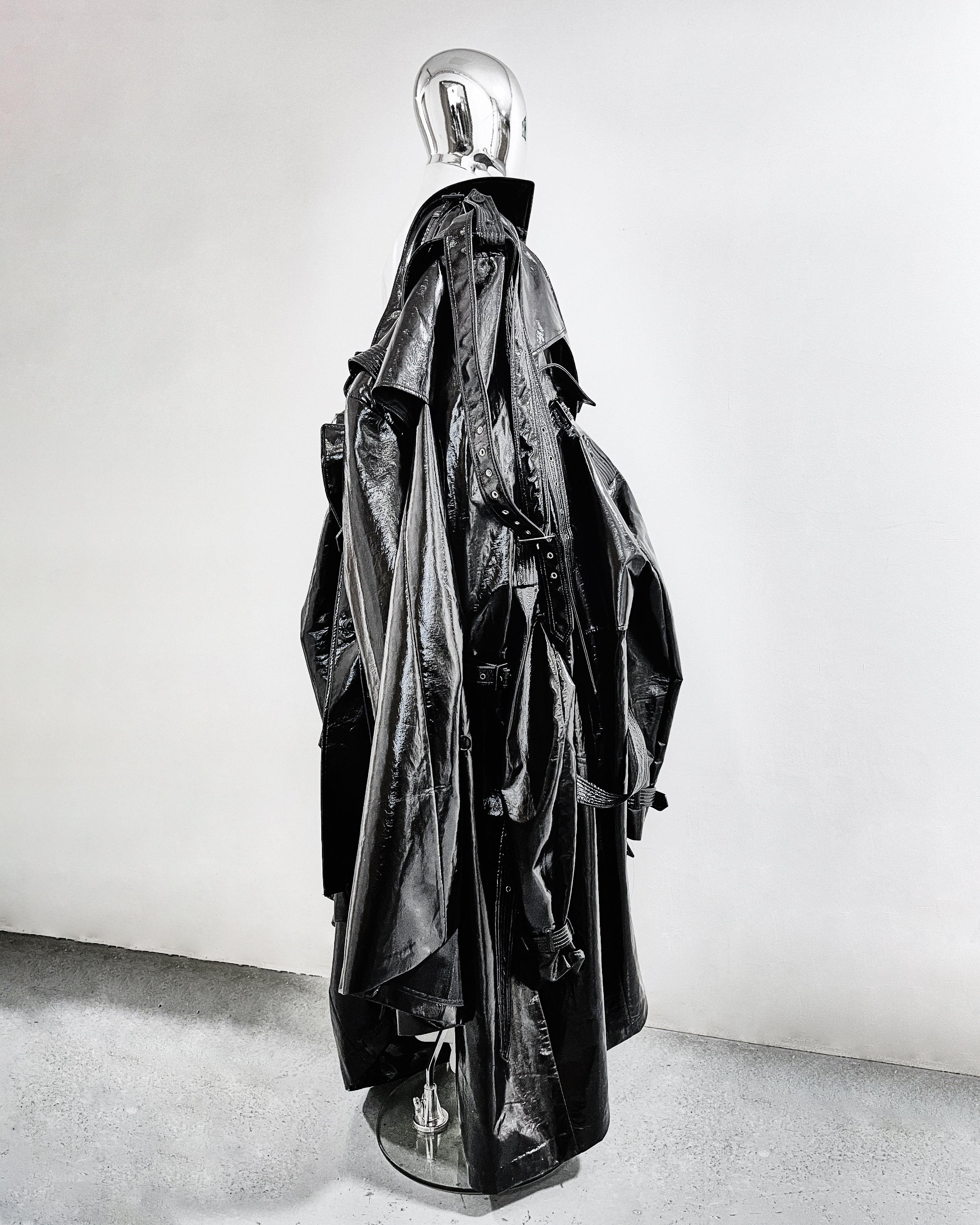 ATÉLIER JIVOMIR VINYL TRIPLE TRENCH AVANT GARDE REPUPOSED LUXURY COAT