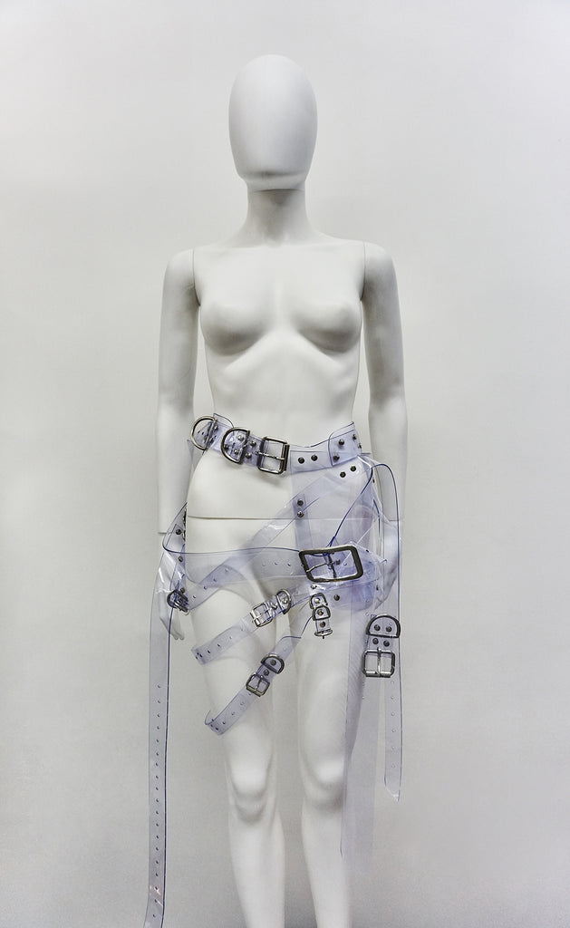 Jivomir Domoustchiev  Multi buckle harness belt clear ransparentJivomir Domoustchiev  Multi buckle harness belt transparent red vegan vinyl multi strap belt harness 