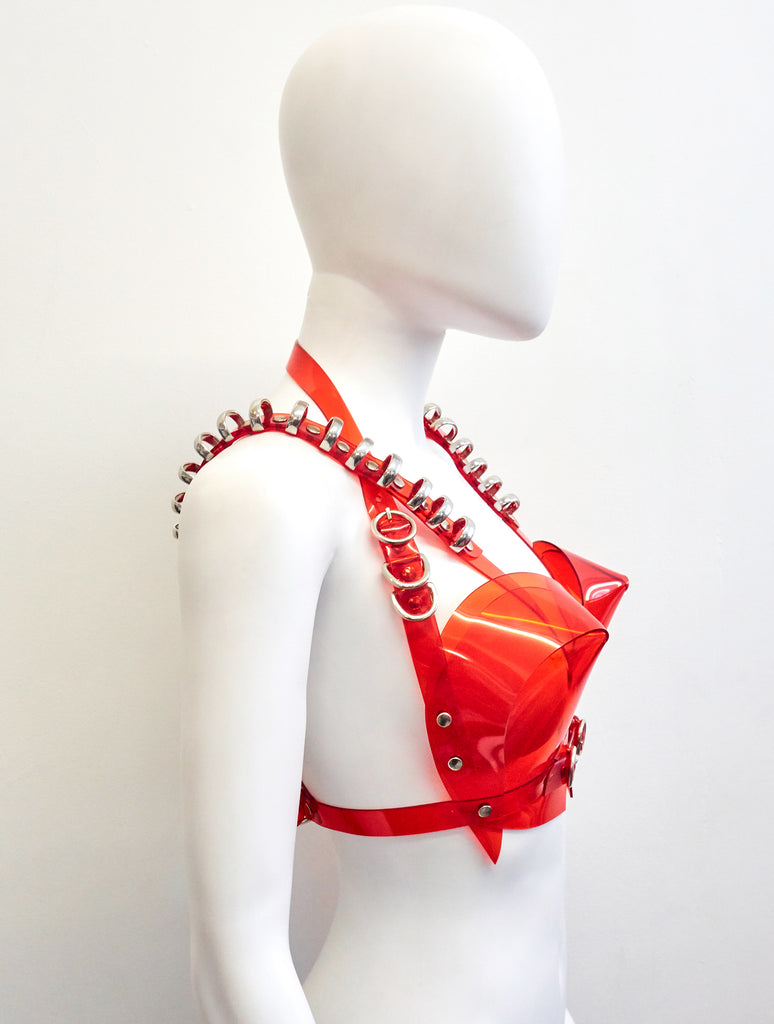 Jivomir Domoustchiev multi ring heart shaped sculpture bra ❤️Bustier transparent love red