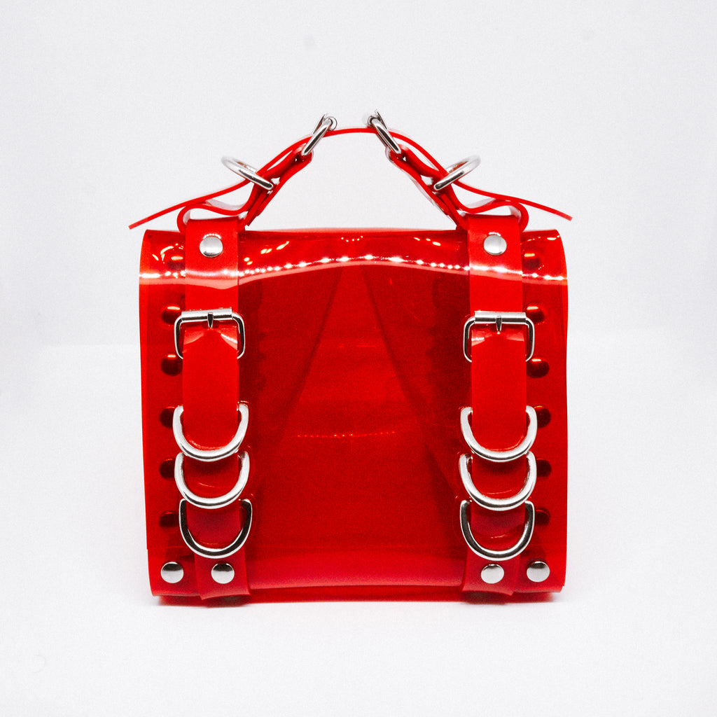 Jivomir Domoustchiev vegan vinyl pvc fashion wearable sculpture hand crafted to order only in East London Atelier independent luxury brand vegan fashion purse hand bag