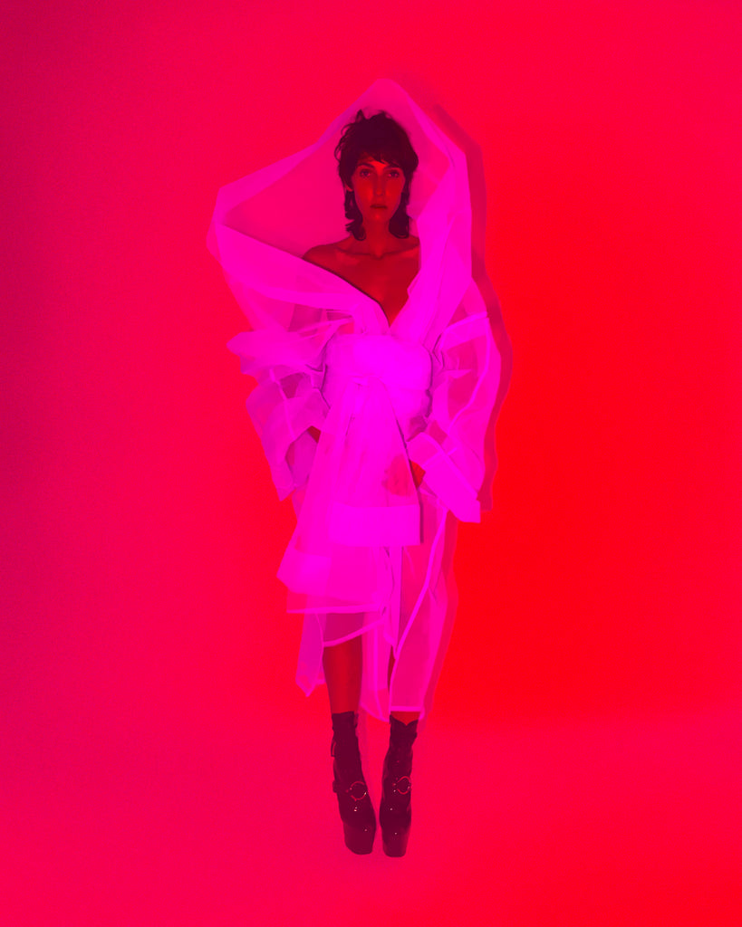 Jivomir Domoustchiev net mesh opera oversized coat