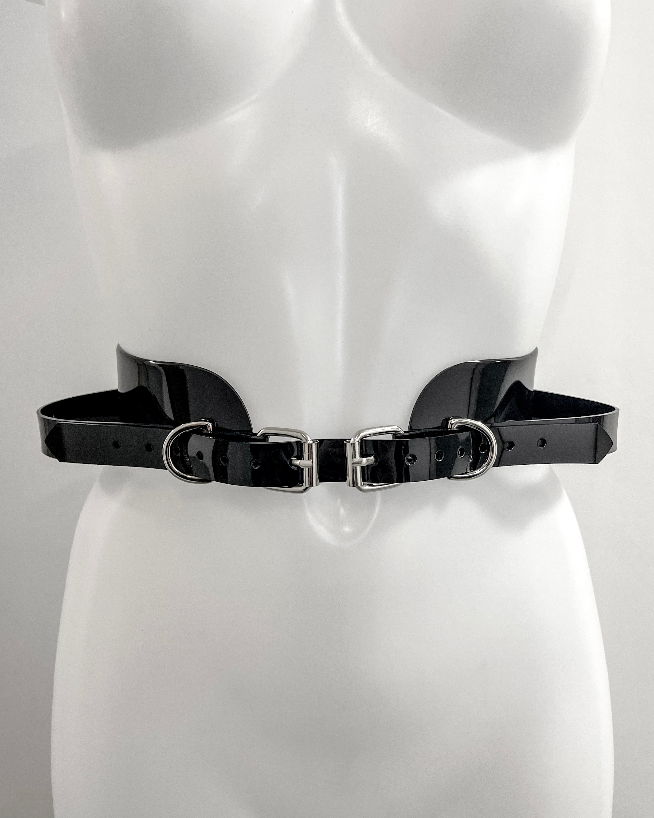 Jivomir Domoustchiev vegan vinyl pvc fashion wearable sculpture belt hand crafted to order only in East London Atelier independent luxury brand