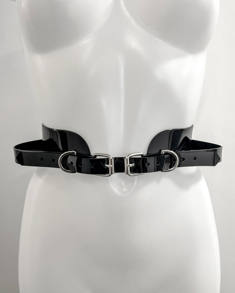 Jivomir Domoustchiev vegan vinyl pvc fashion wearable sculpture belt hand crafted to order only in East London Atelier independent luxury brand
