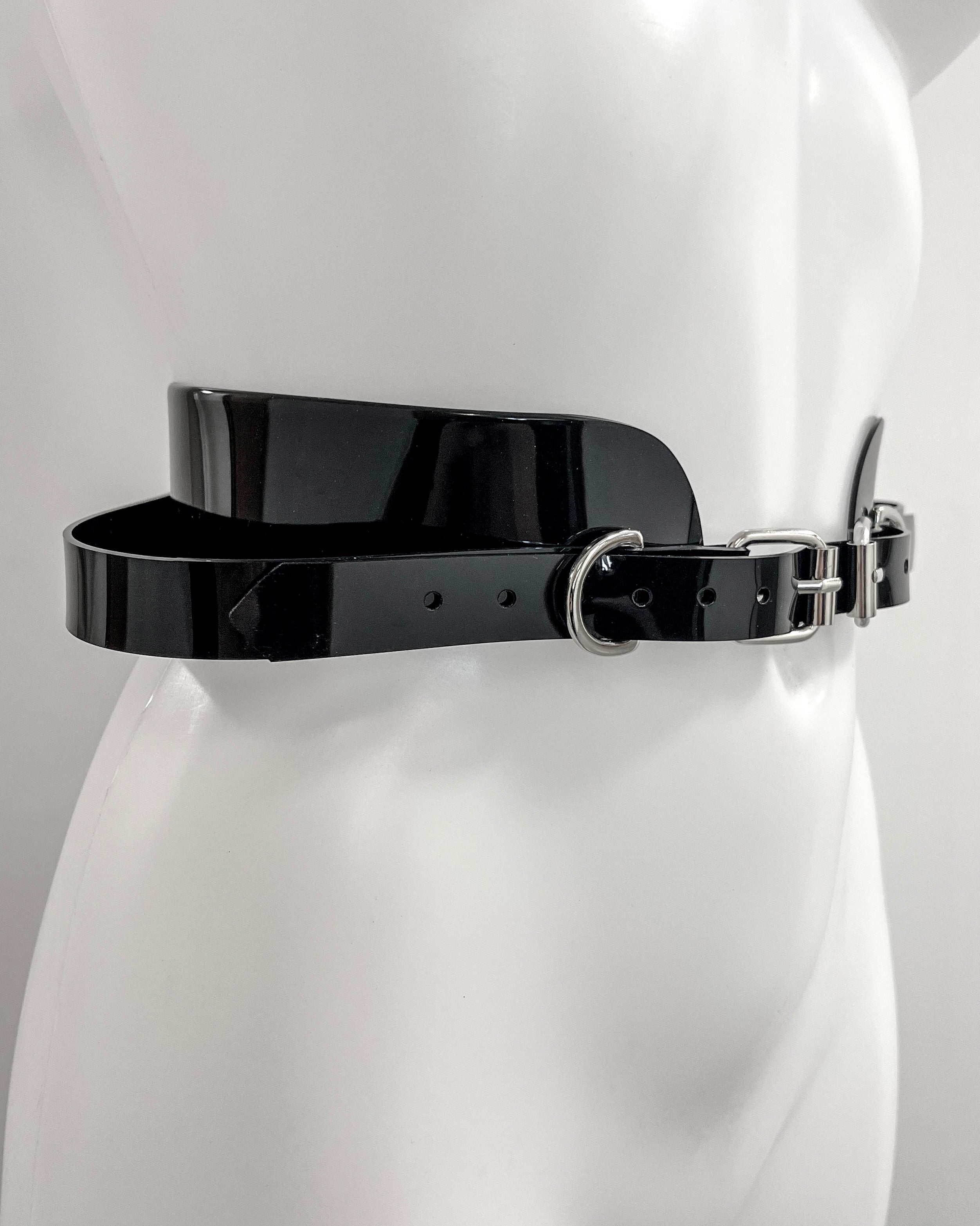 Jivomir Domoustchiev vegan vinyl pvc fashion wearable sculpture belt hand crafted to order only in East London Atelier independent luxury brand